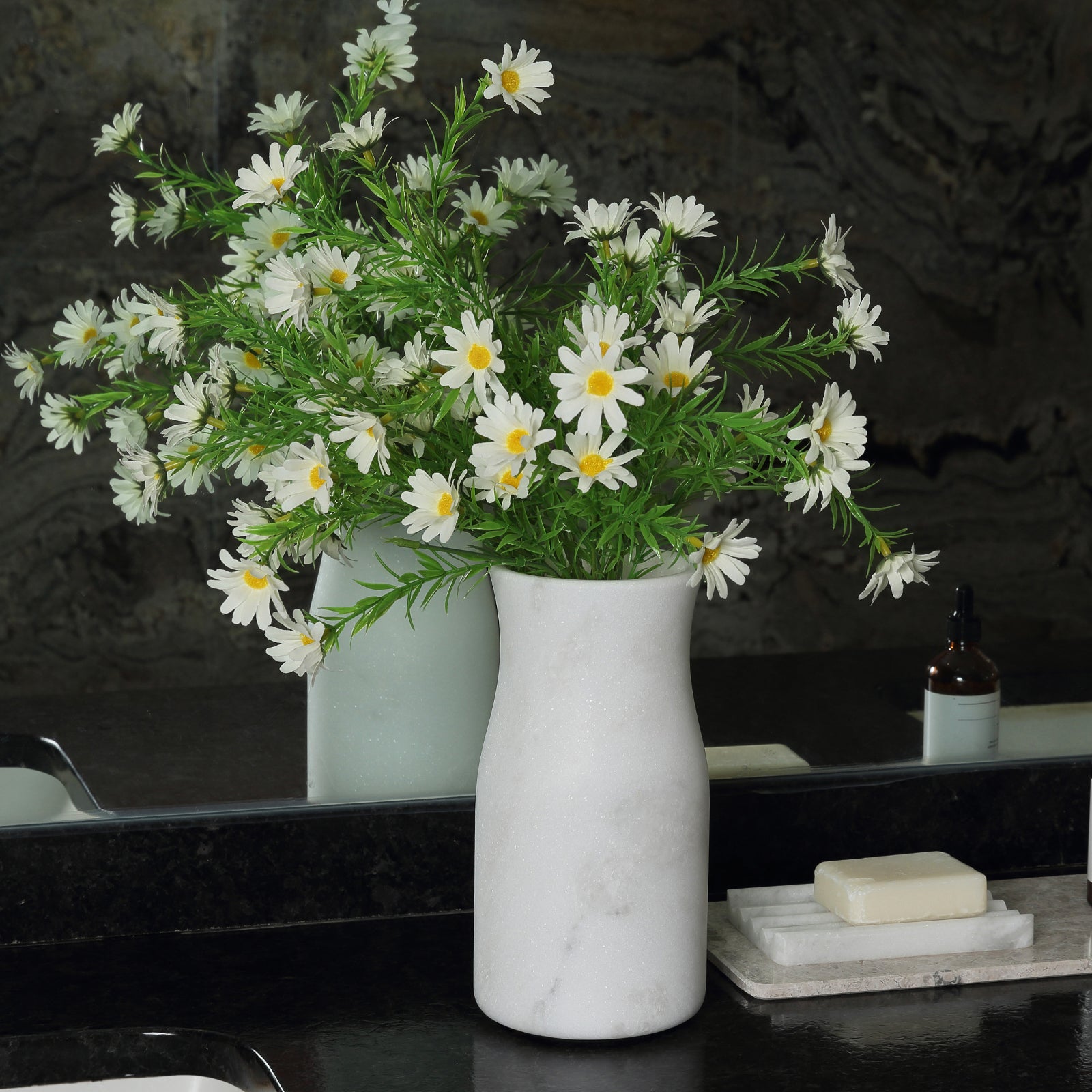 Koville Natural Marble Vase 4.04"-Namib Bianco