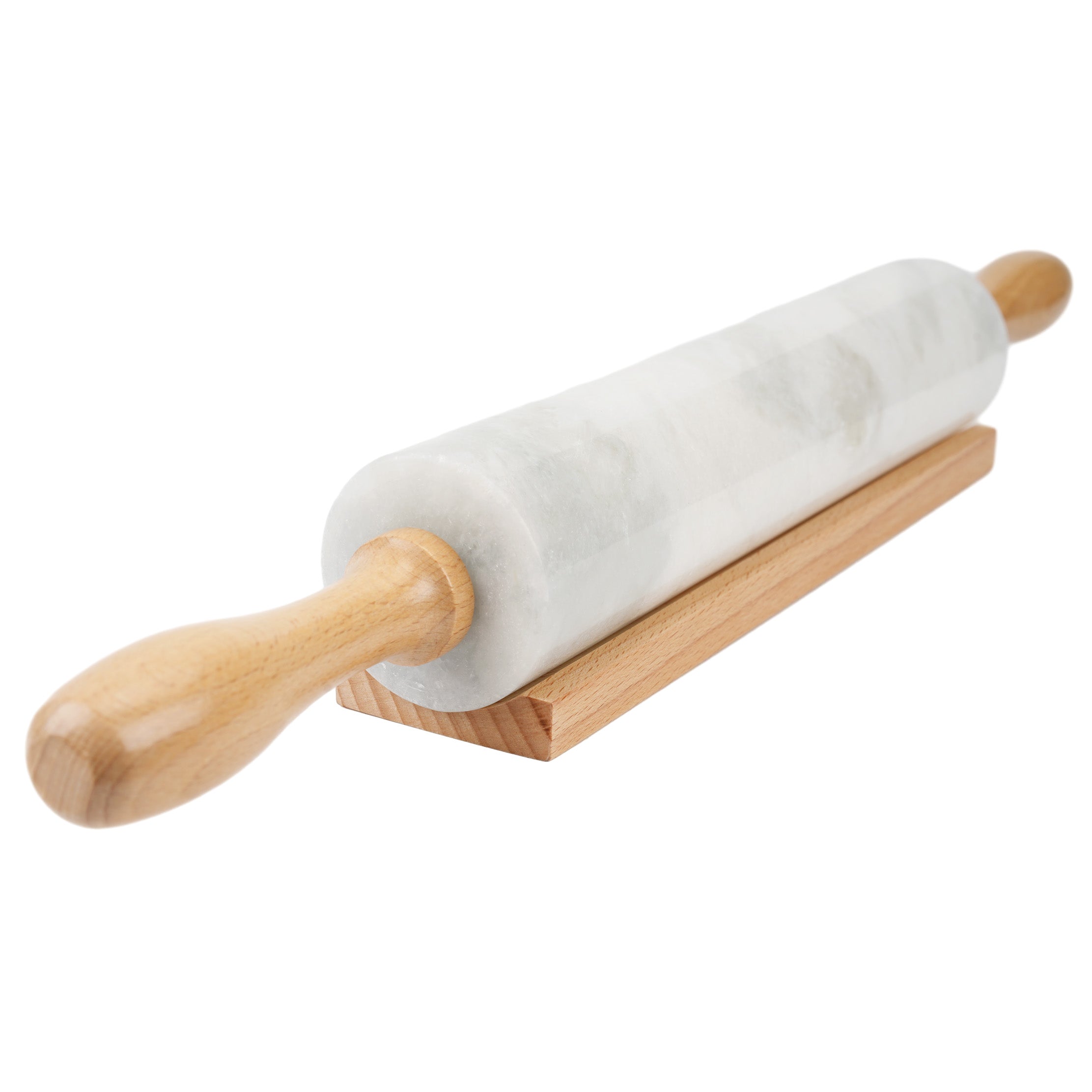 Koville Natural Marble Rolling Pin with Wooden Base Holder,18.11 inch-Namib Fantasy