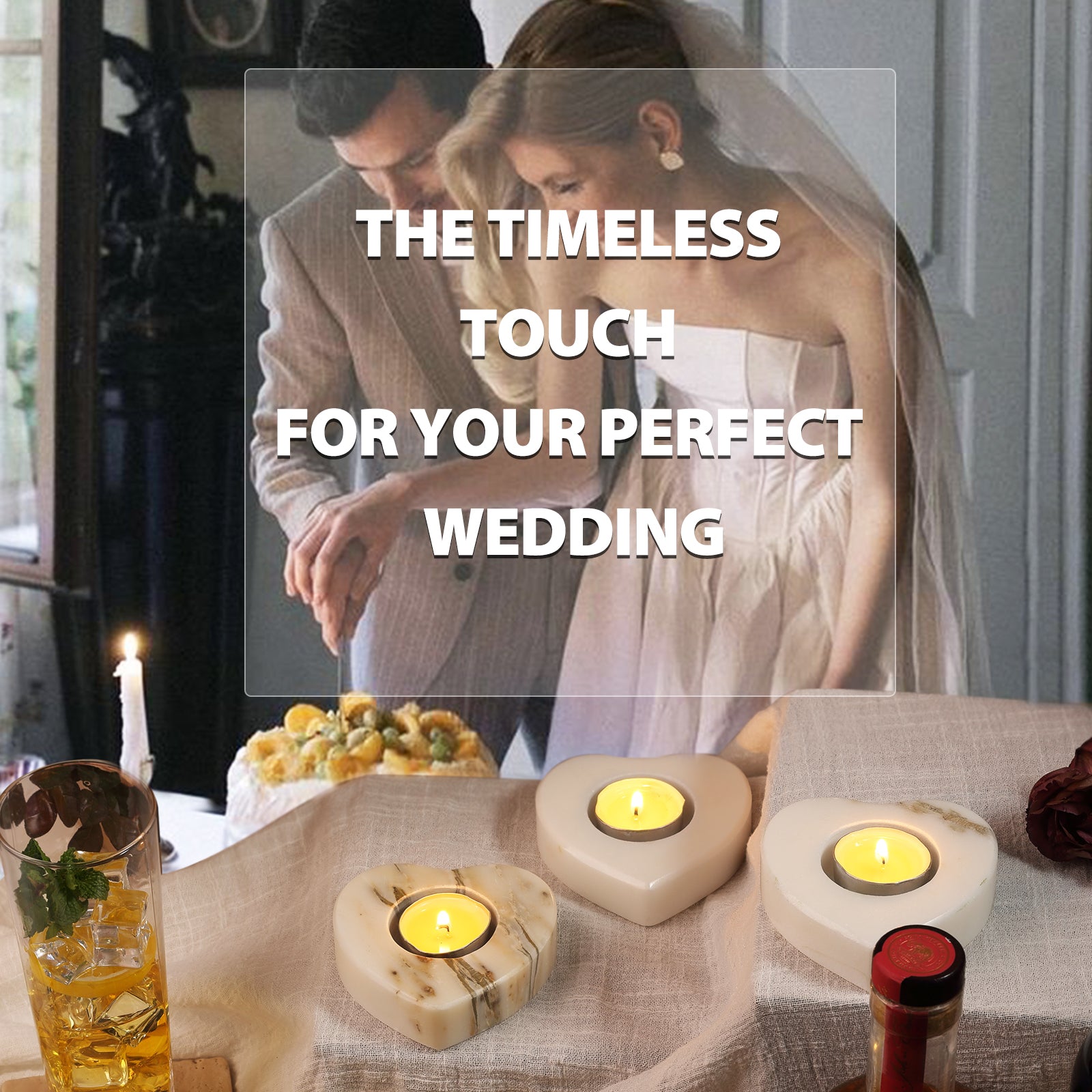 Koville Natural Marble Heart Shape Tea Light Candle Holder-Oriental Calacatta