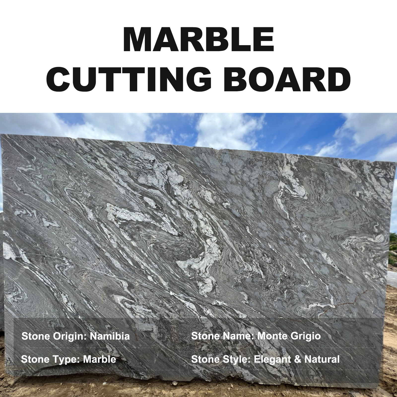 Koville Natural Marble Rectangle Pastry Board-Monte Grigio