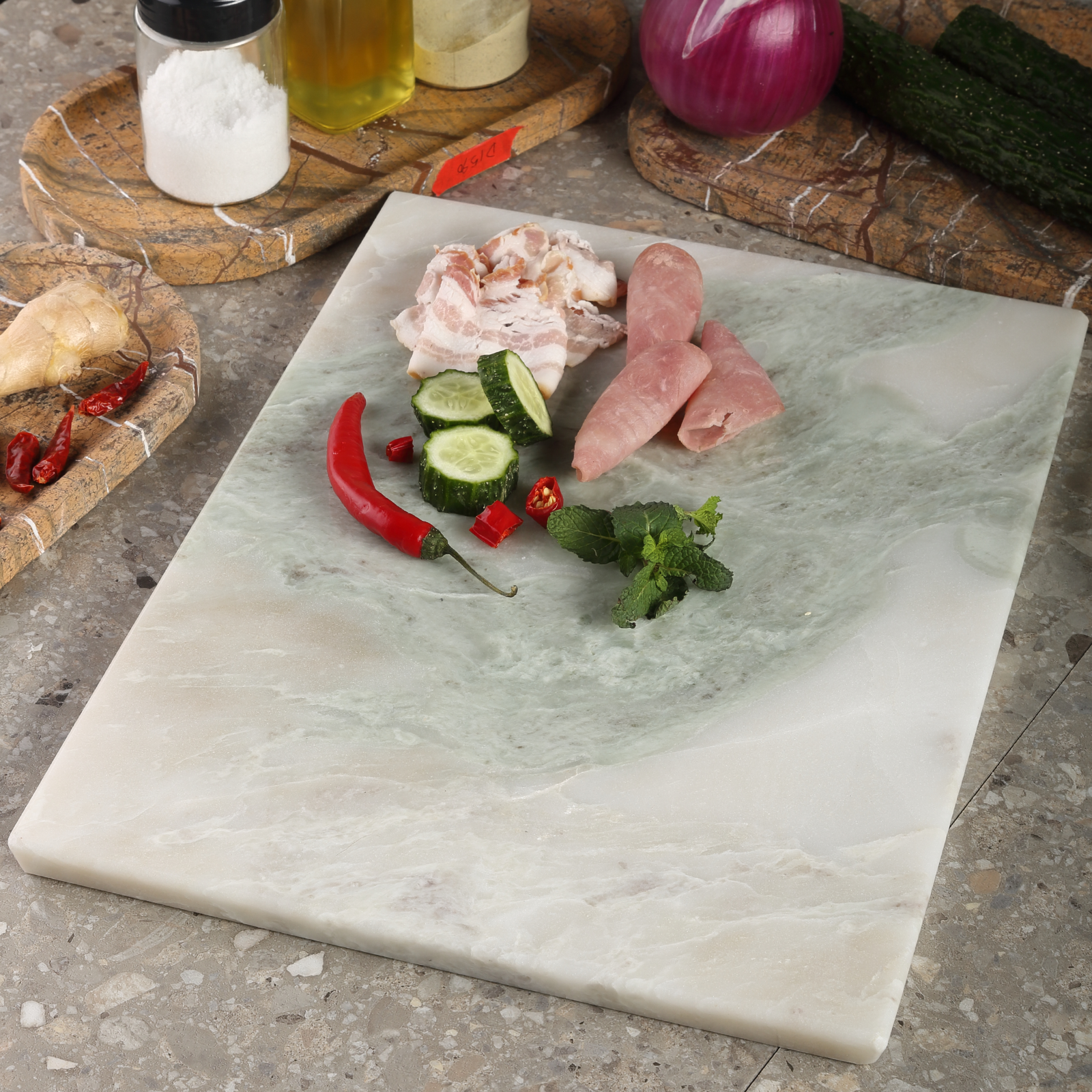 Koville Natural Marble 12" Rectangle Pastry Board-Bianco Palomino