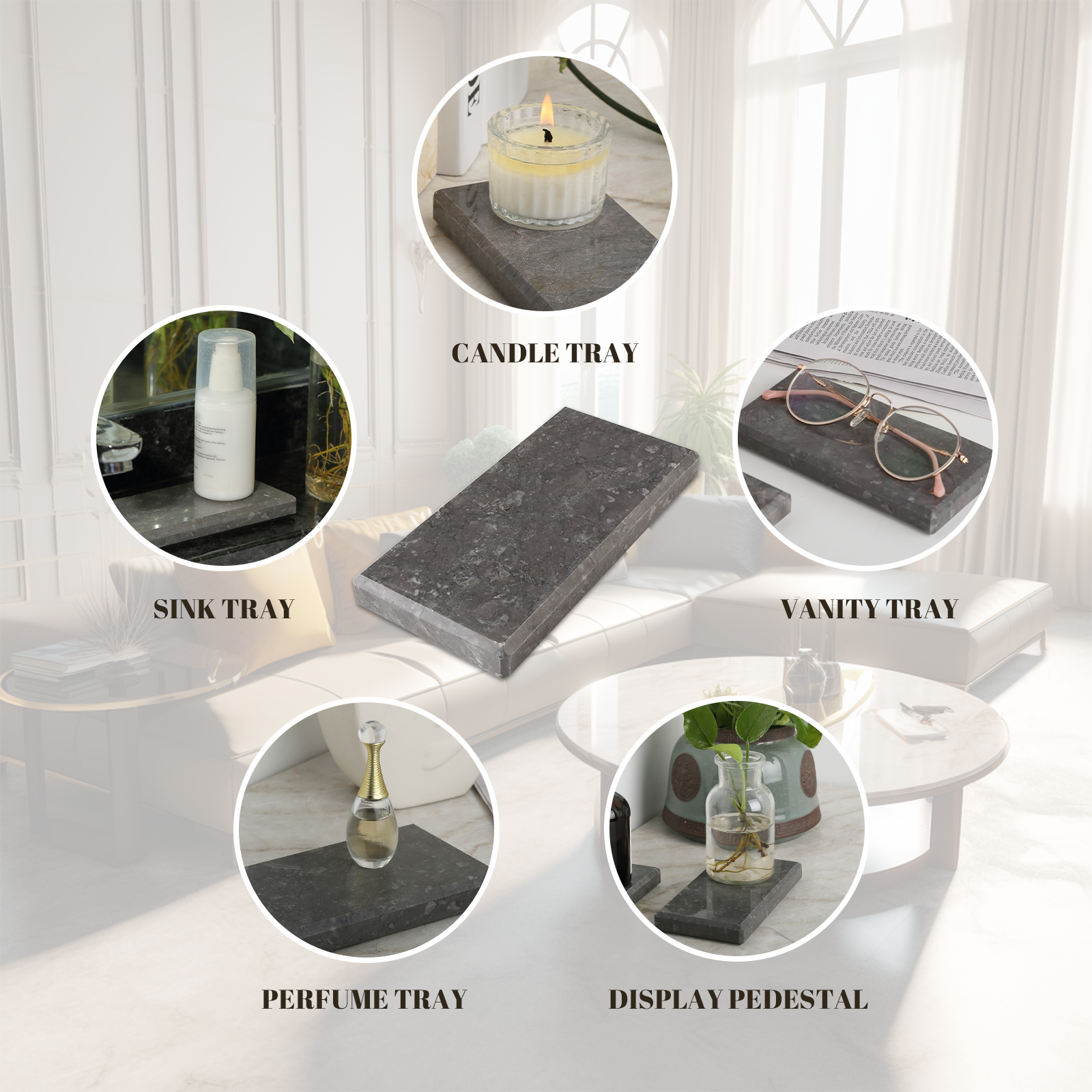 Rectangular Serving Tray - Marble (Cambodia Grey)