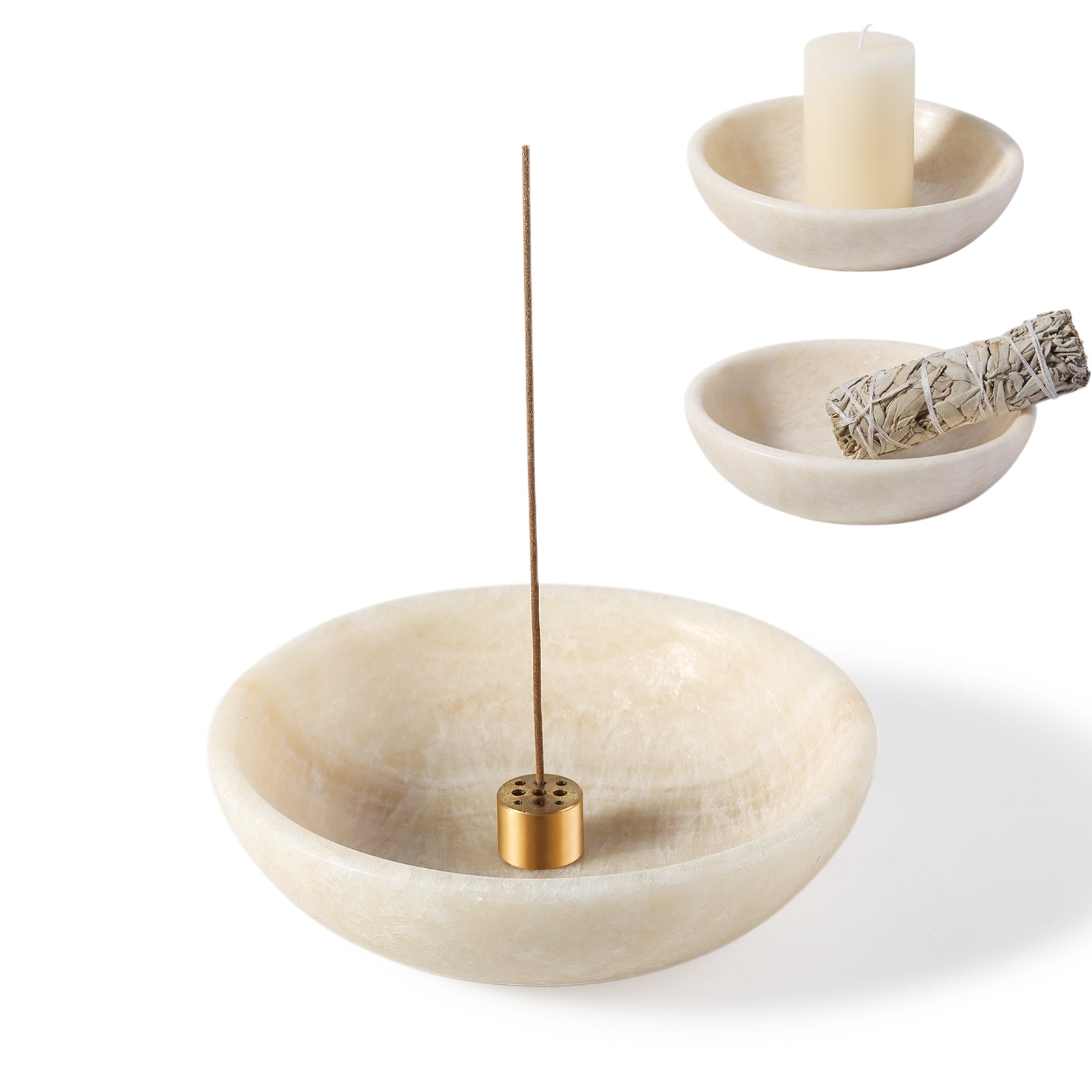 Koville white incense holder in natural stone