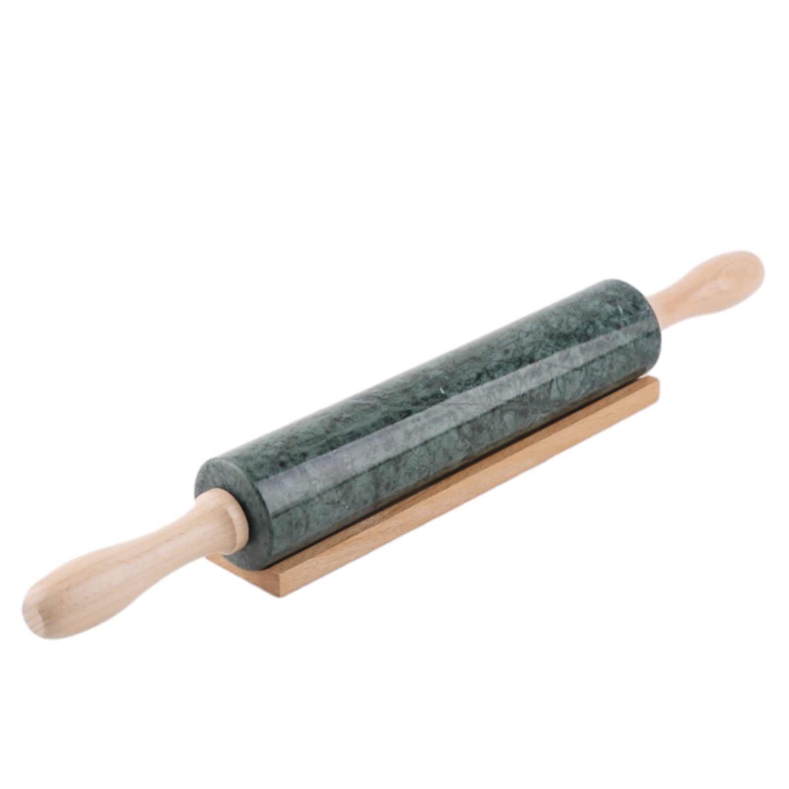 Koville Natural Marble Rolling Pin with Wooden Base Holder-Indian Green