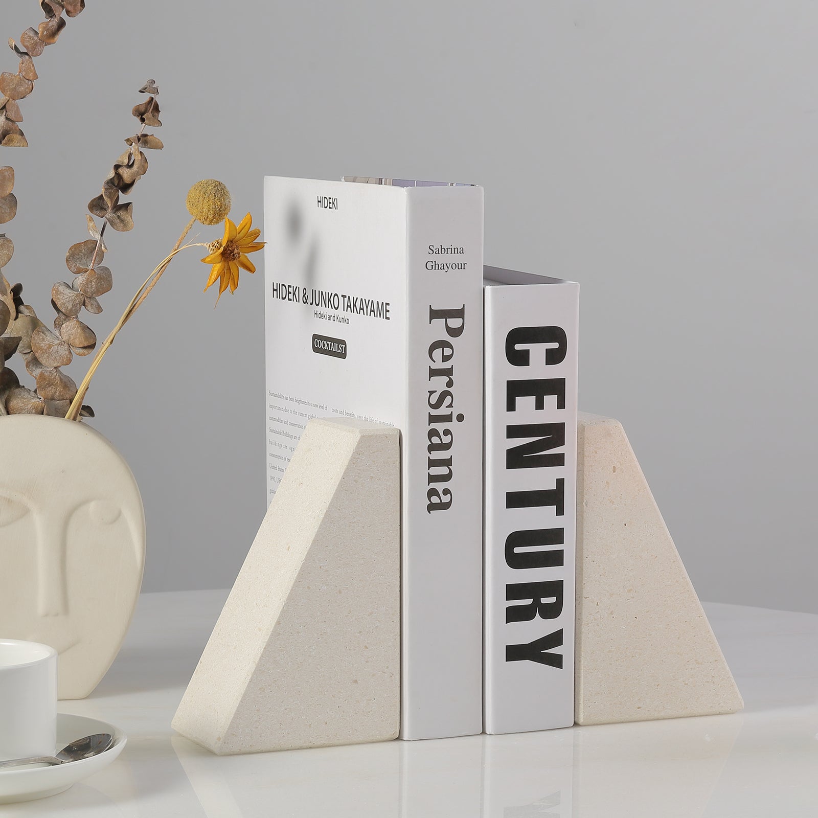 Trapezoid Bookends - Limestone (Lymra)