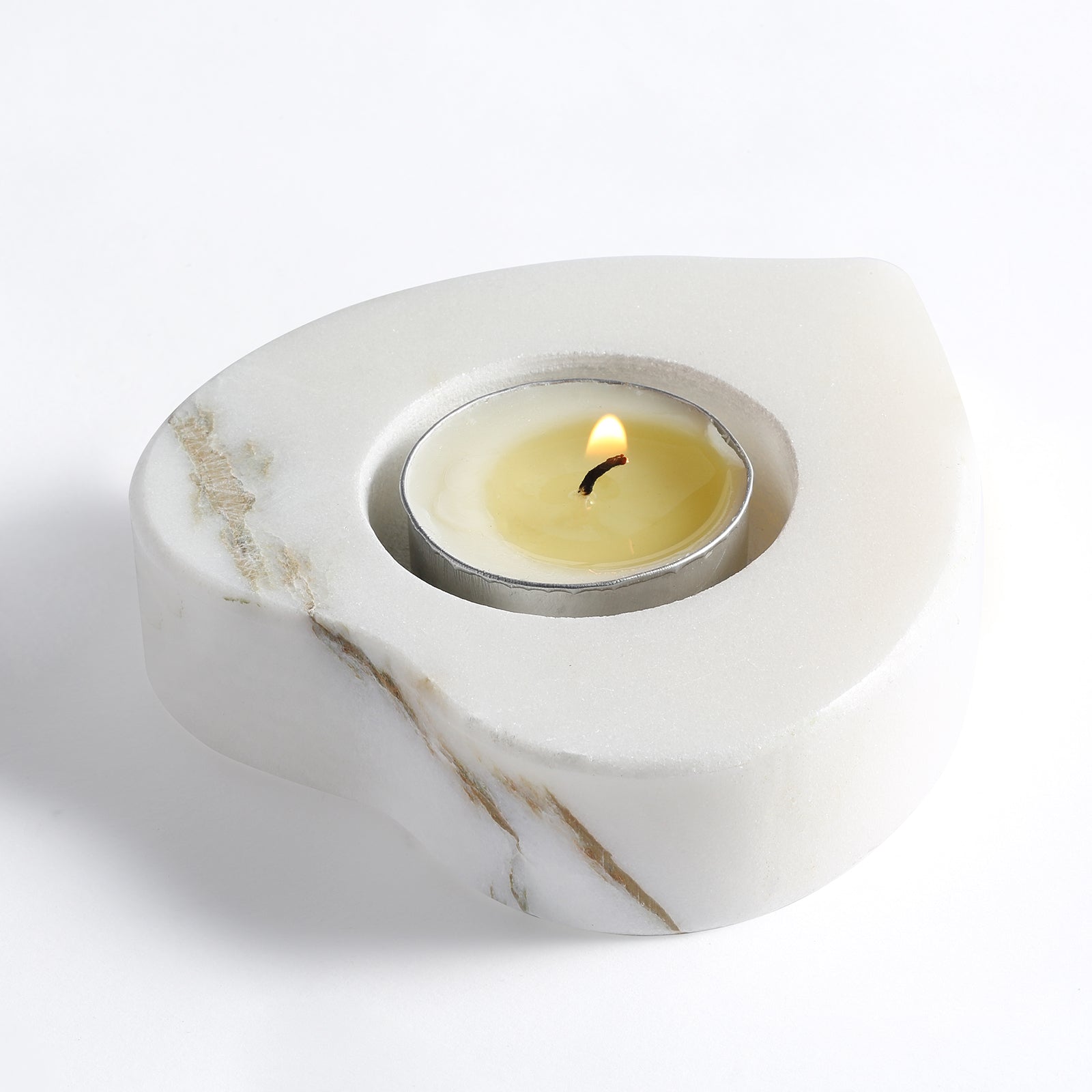 Koville Natural Marble Heart Shape Tea Light Candle Holder-Oriental Calacatta