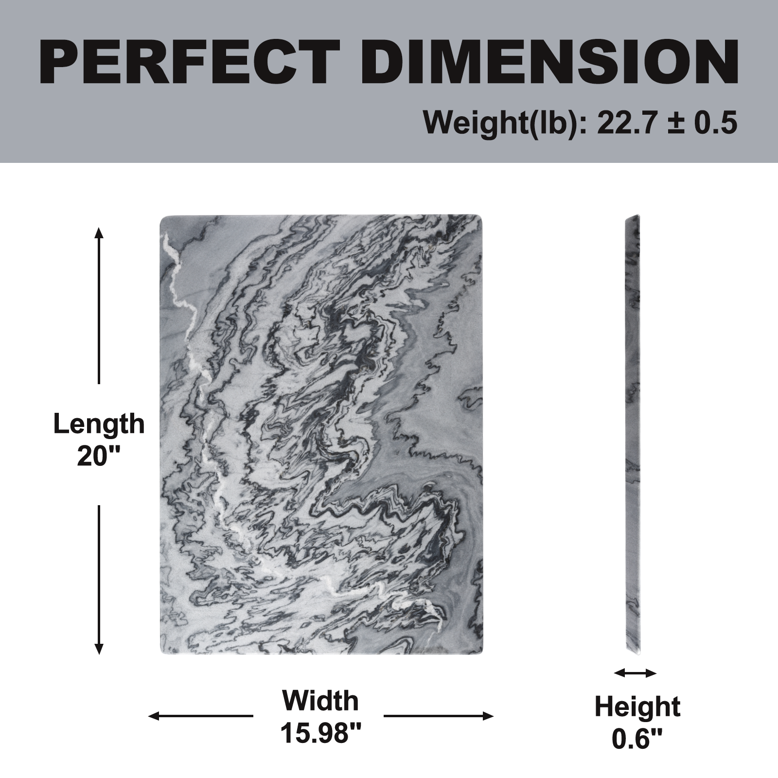 Koville Natural Marble Rectangle Pastry Board-Monte Grigio