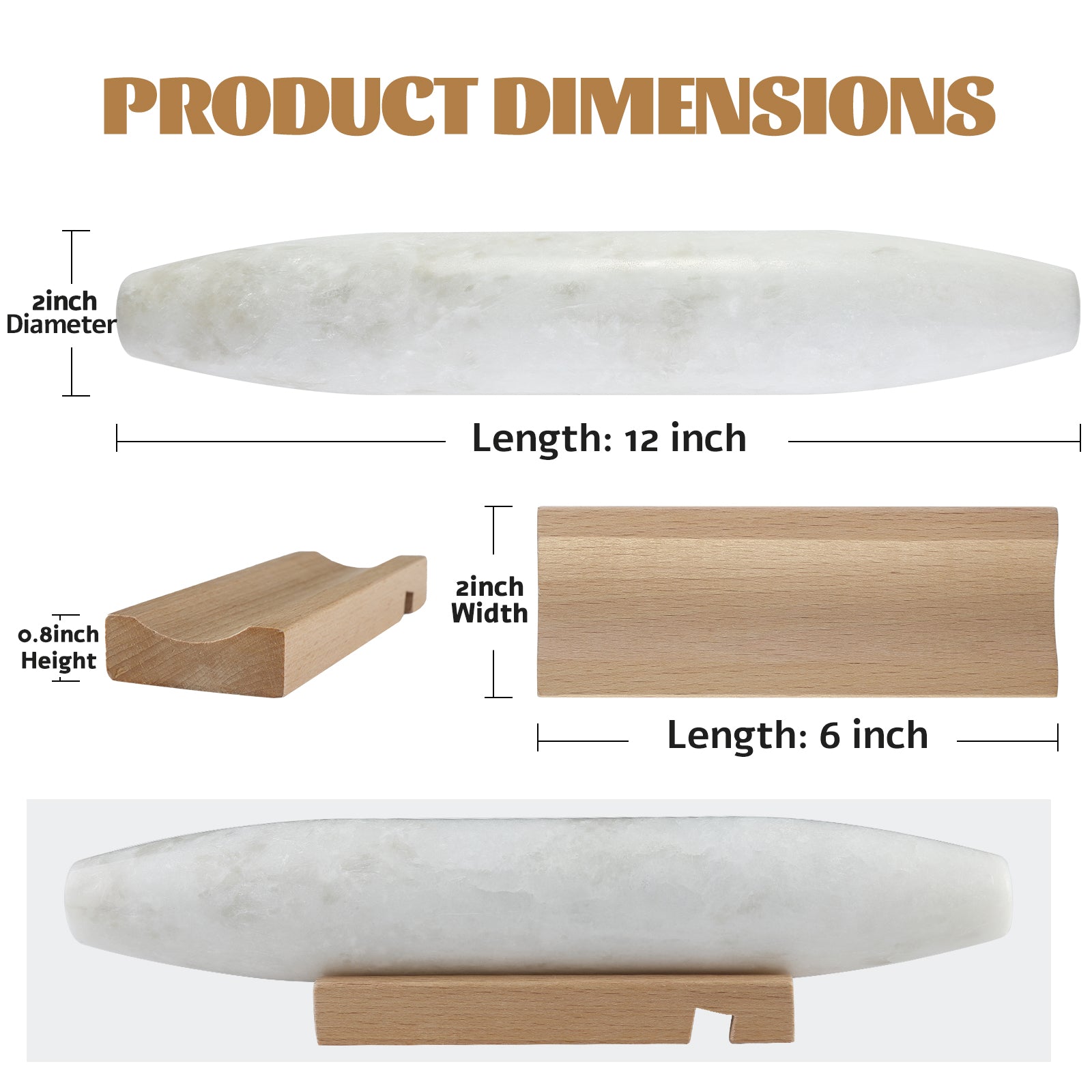 Koville Natural Marble Rolling Pin, 12 inch-Namib Fantasy