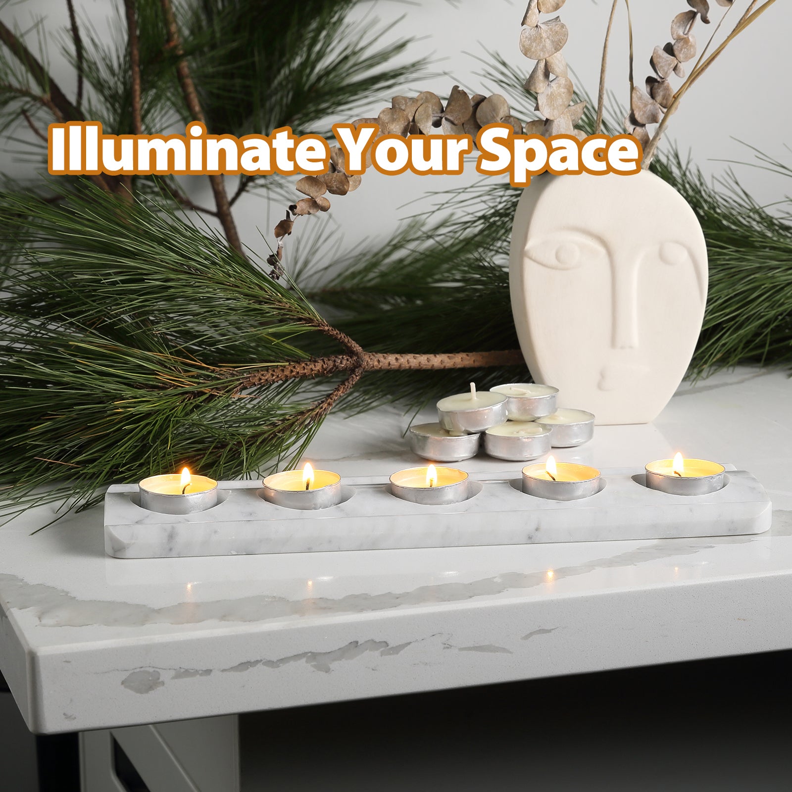 Koville 5 Holes Natural Marble Tea Light Candle Holder-Bianco Carrara
