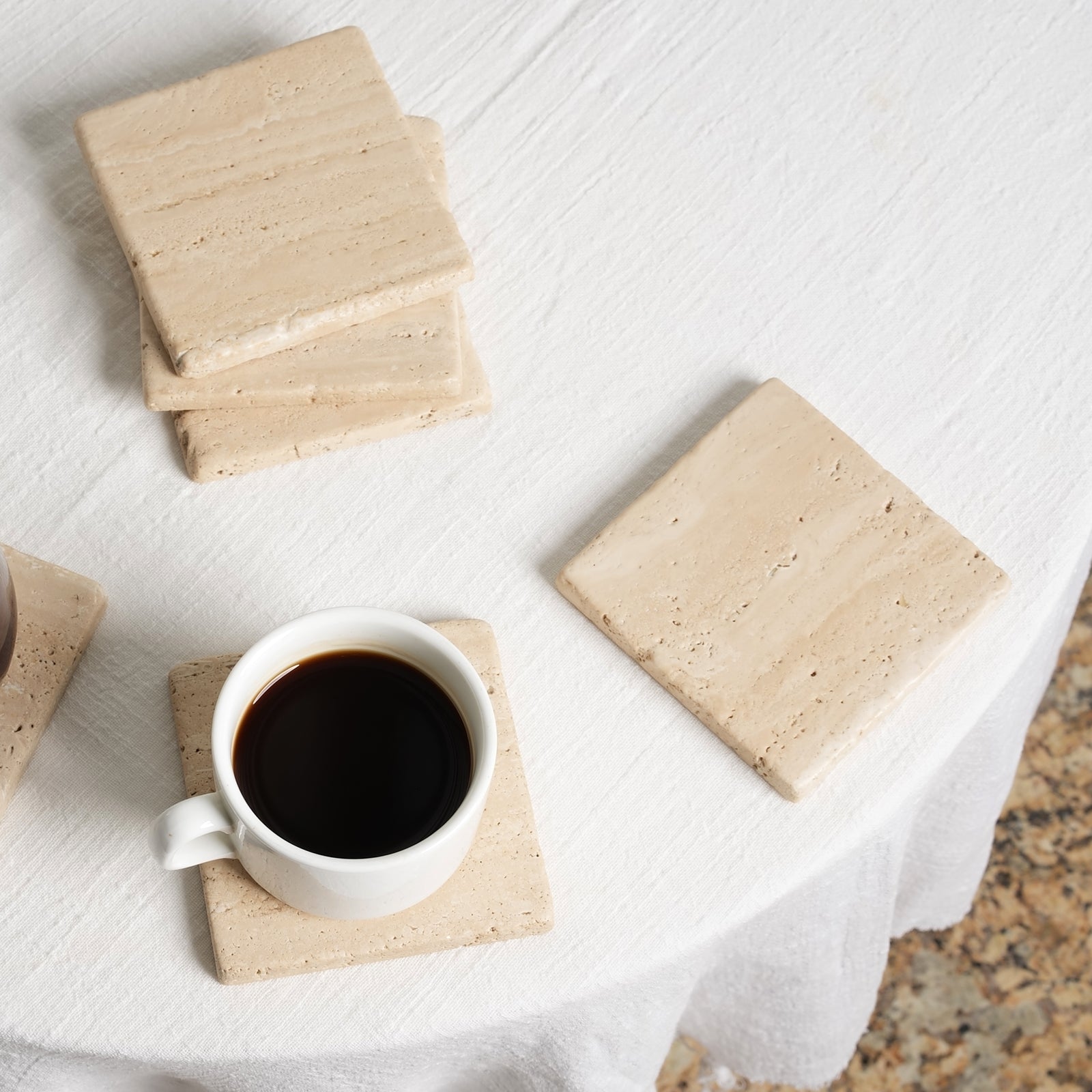 Koville Natural Travertine Marble Coasters,Set of 6-Travertino Romano