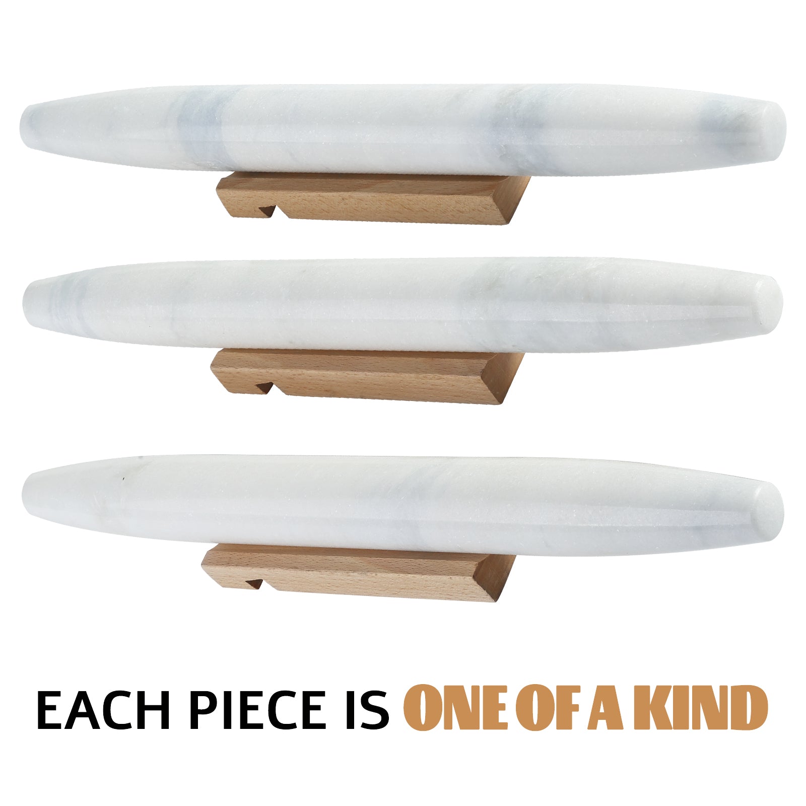 Natural Marble Rolling Pin with Wooden Base,16 inch-Namib Fantasy