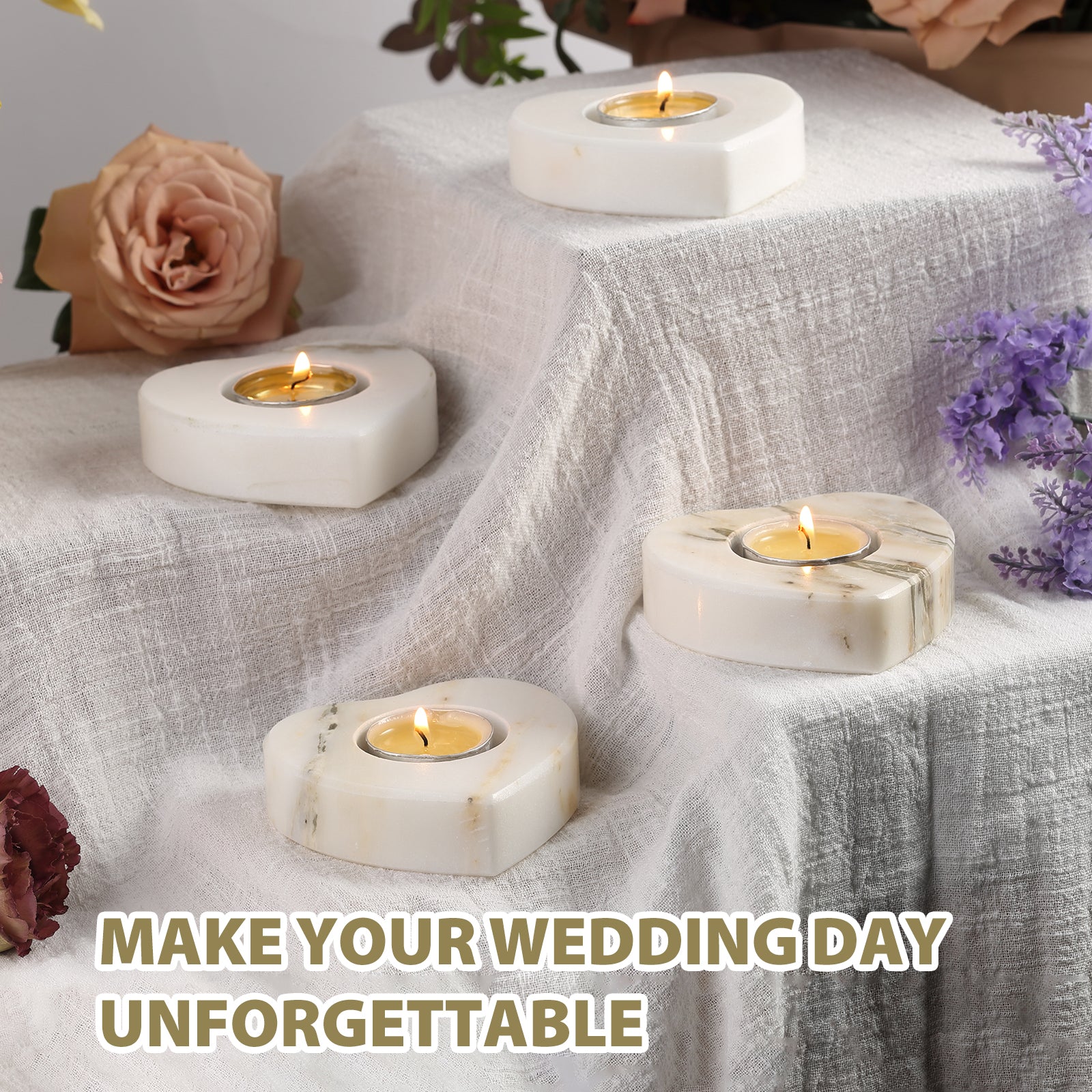 Koville Natural Marble Heart Shape Tea Light Candle Holder-Oriental Calacatta