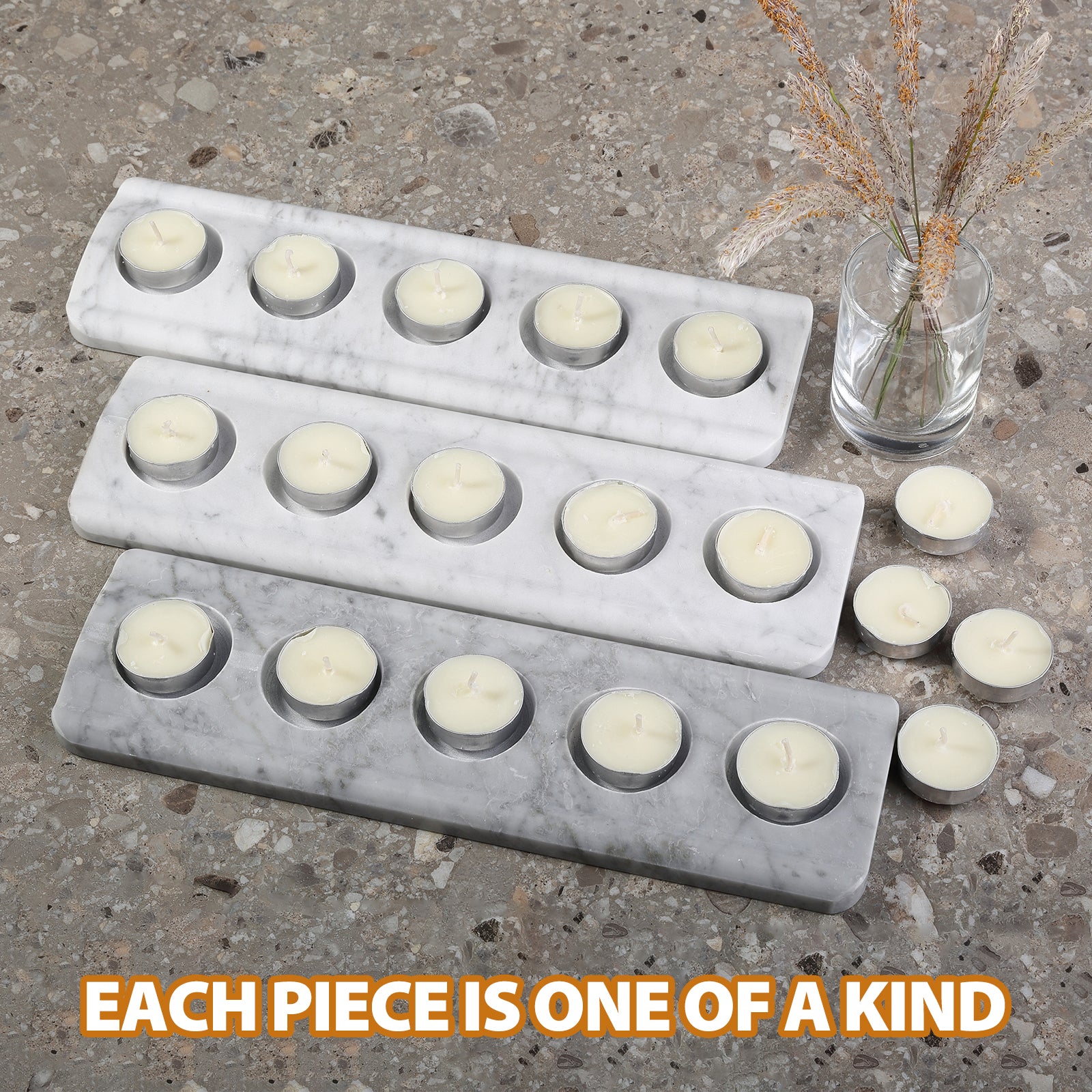 Koville 5 Holes Natural Marble Tea Light Candle Holder-Bianco Carrara