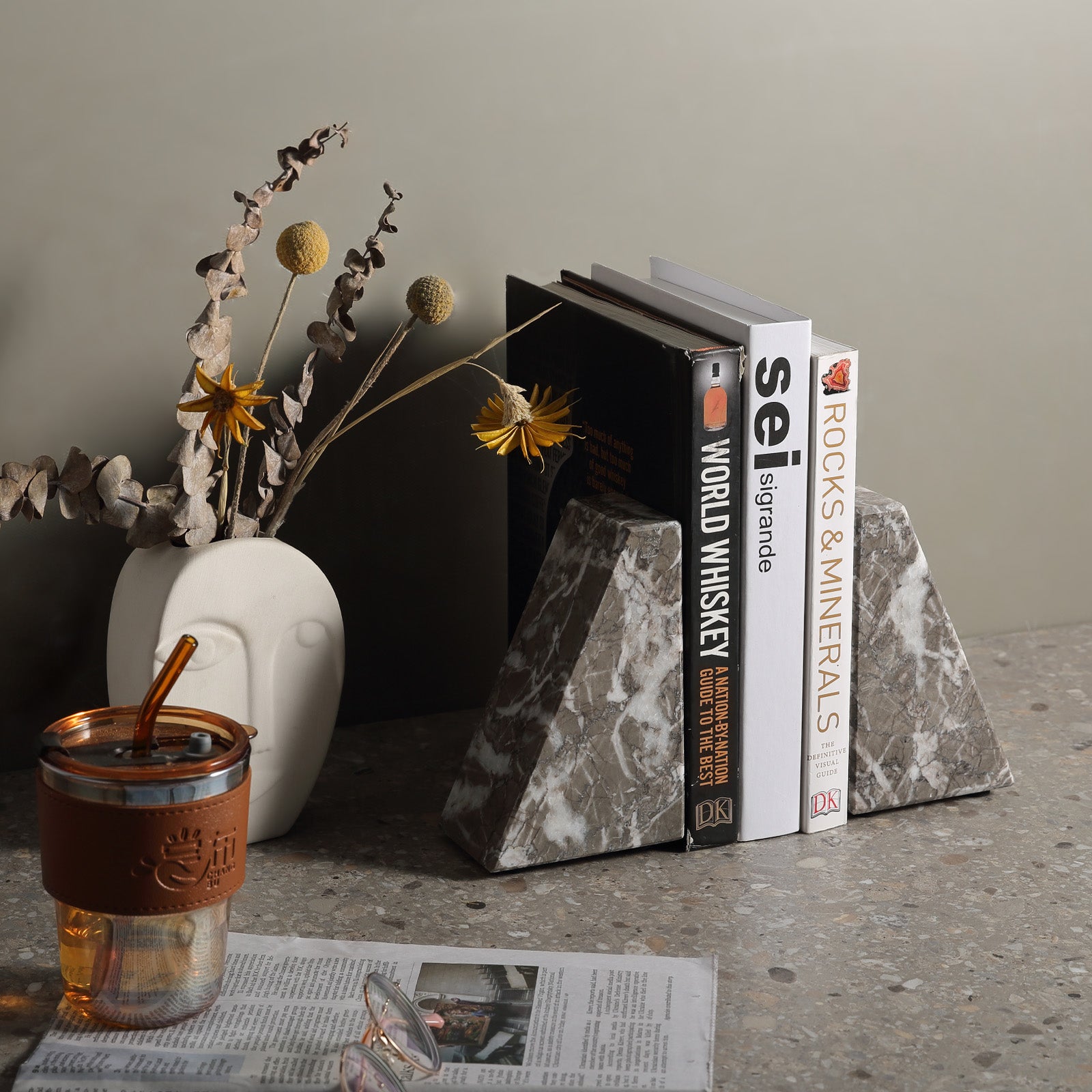 Trapezoid Bookend - Marble (Gris Lido)