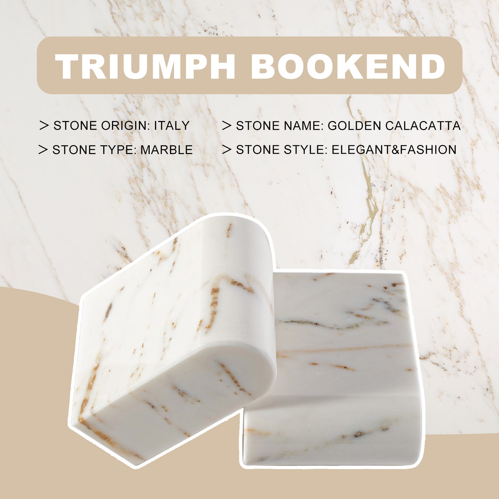 Triumphal Arch Bookends Large - Marble (Golden Calacatta)