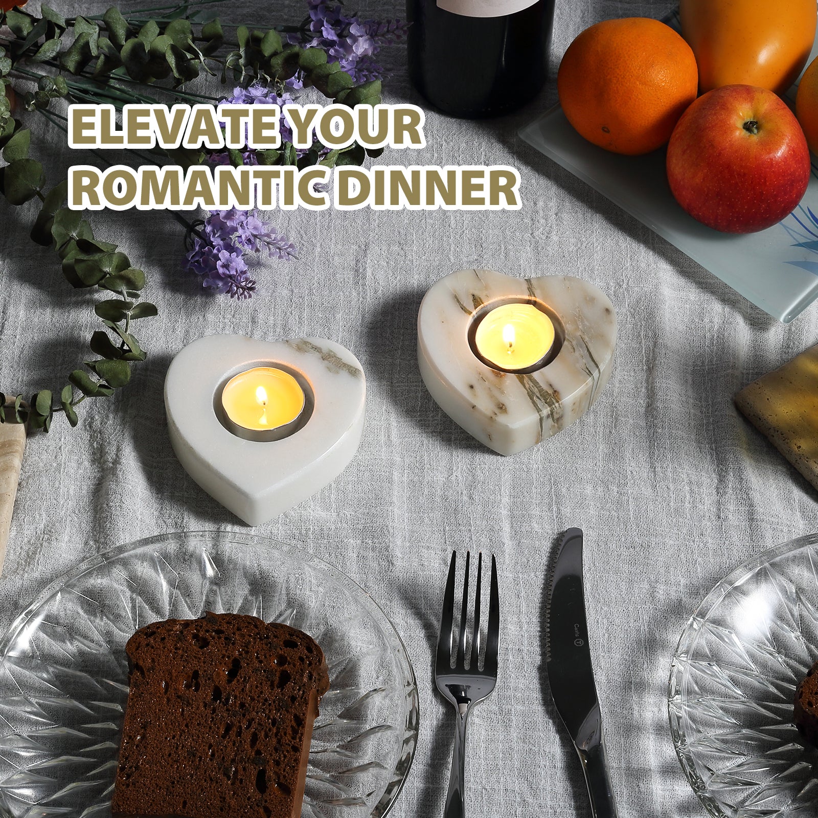 Koville Natural Marble Heart Shape Tea Light Candle Holder-Oriental Calacatta