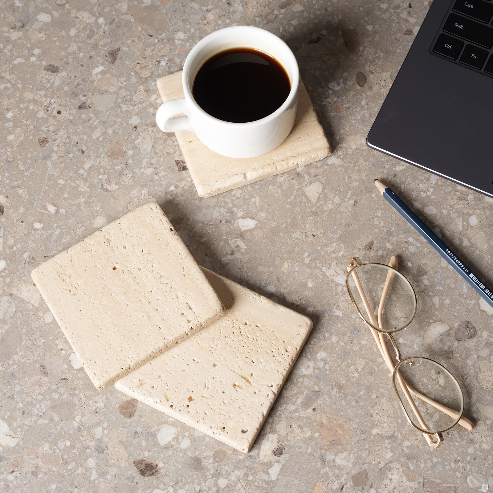 Koville Natural Travertine Marble Coasters,Set of 6-Travertino Romano