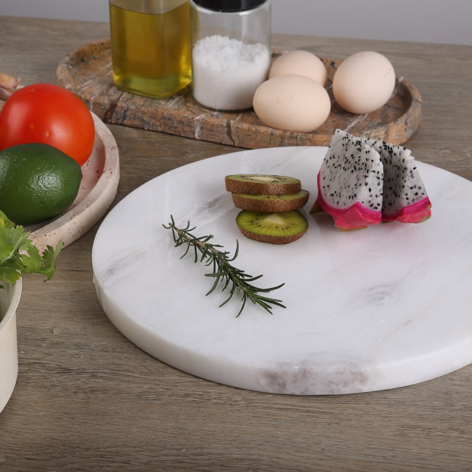 Koville Natural Marble Round Pastry Board-Namib Bianco