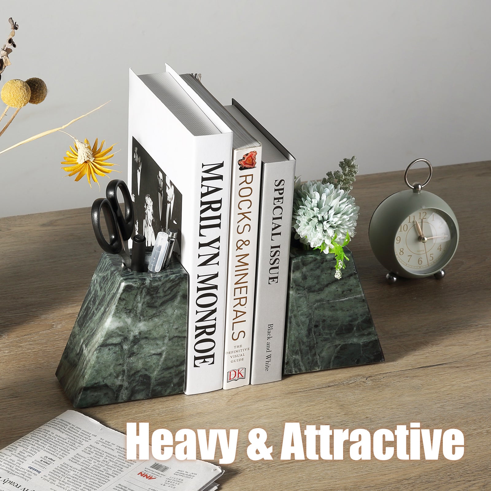 Trapezoid Vase Bookends - Marble (Indian Green)