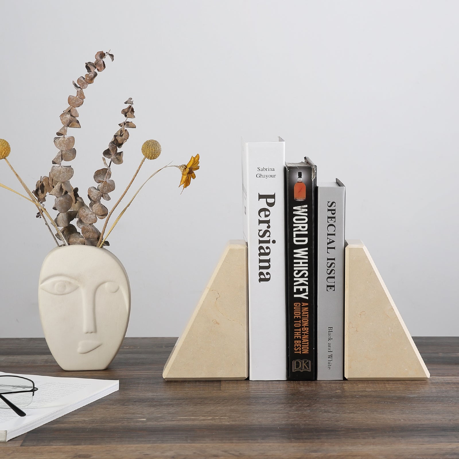 Trapezoid Bookends - Marble (Sunny Golden)
