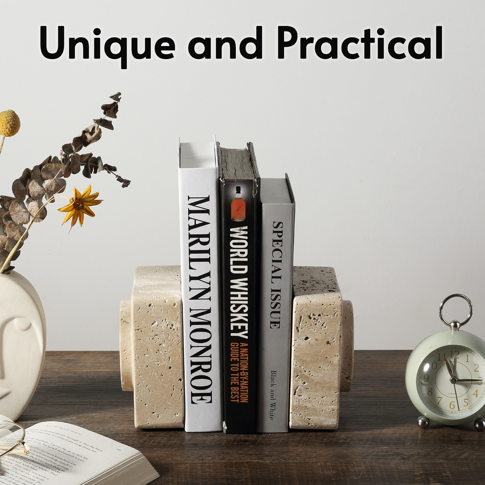 Square Bookends - Travertine (Travertino Romano)