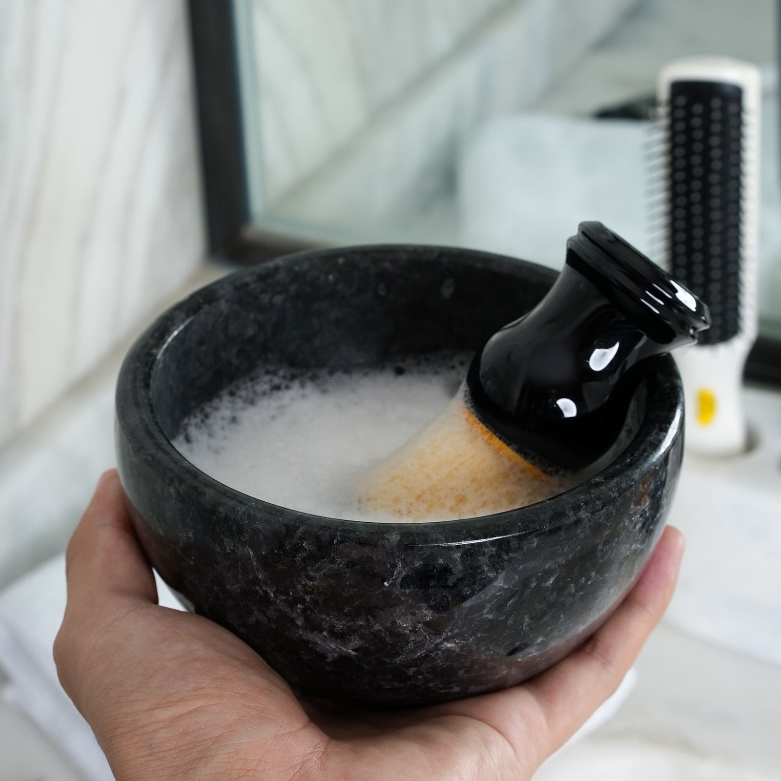 Shaving Bowl & Brush - Granite (Angola Silver Black)