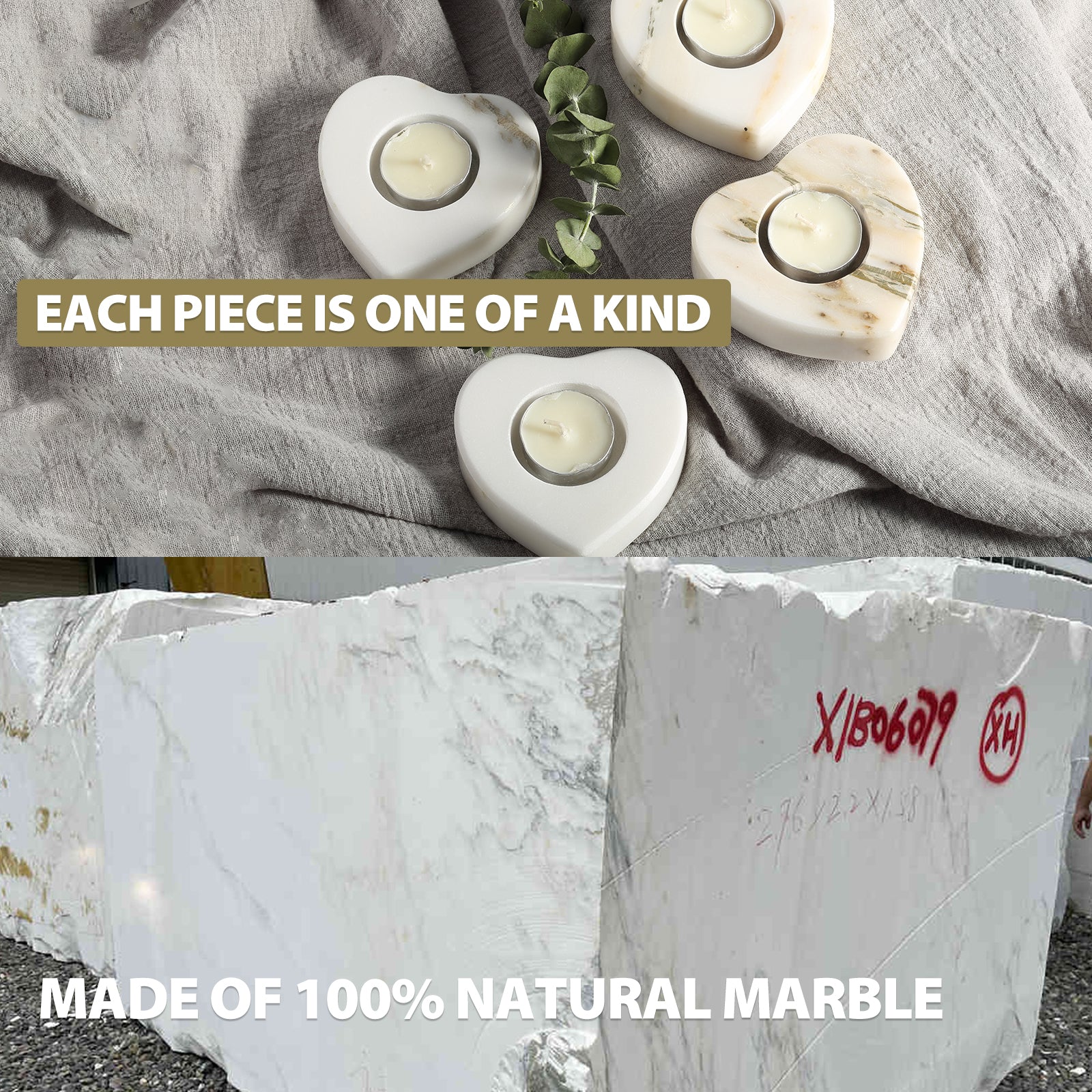 Koville Natural Marble Heart Shape Tea Light Candle Holder-Oriental Calacatta