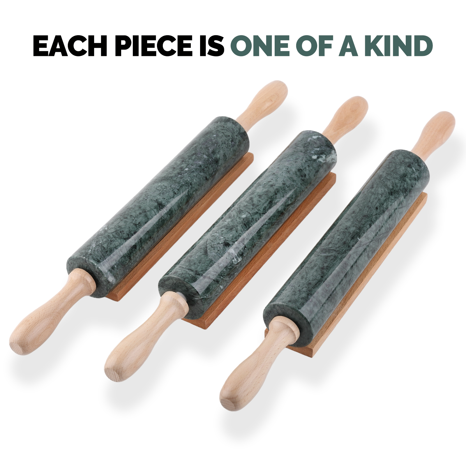 Koville Natural Marble Rolling Pin Scraper Dough Mat Set-Indian Green