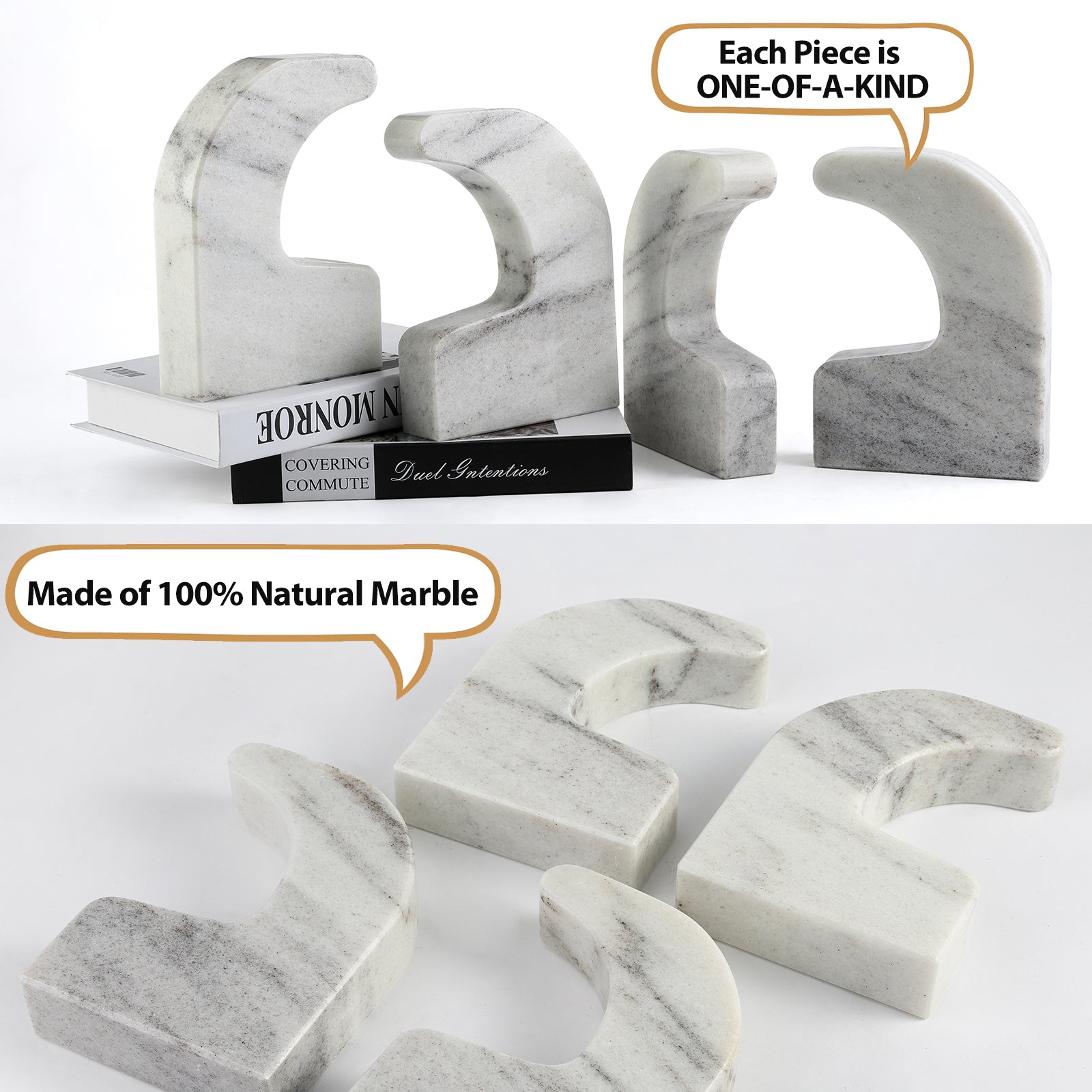 Swan Shaped Bookends - Marble (Mist White)
