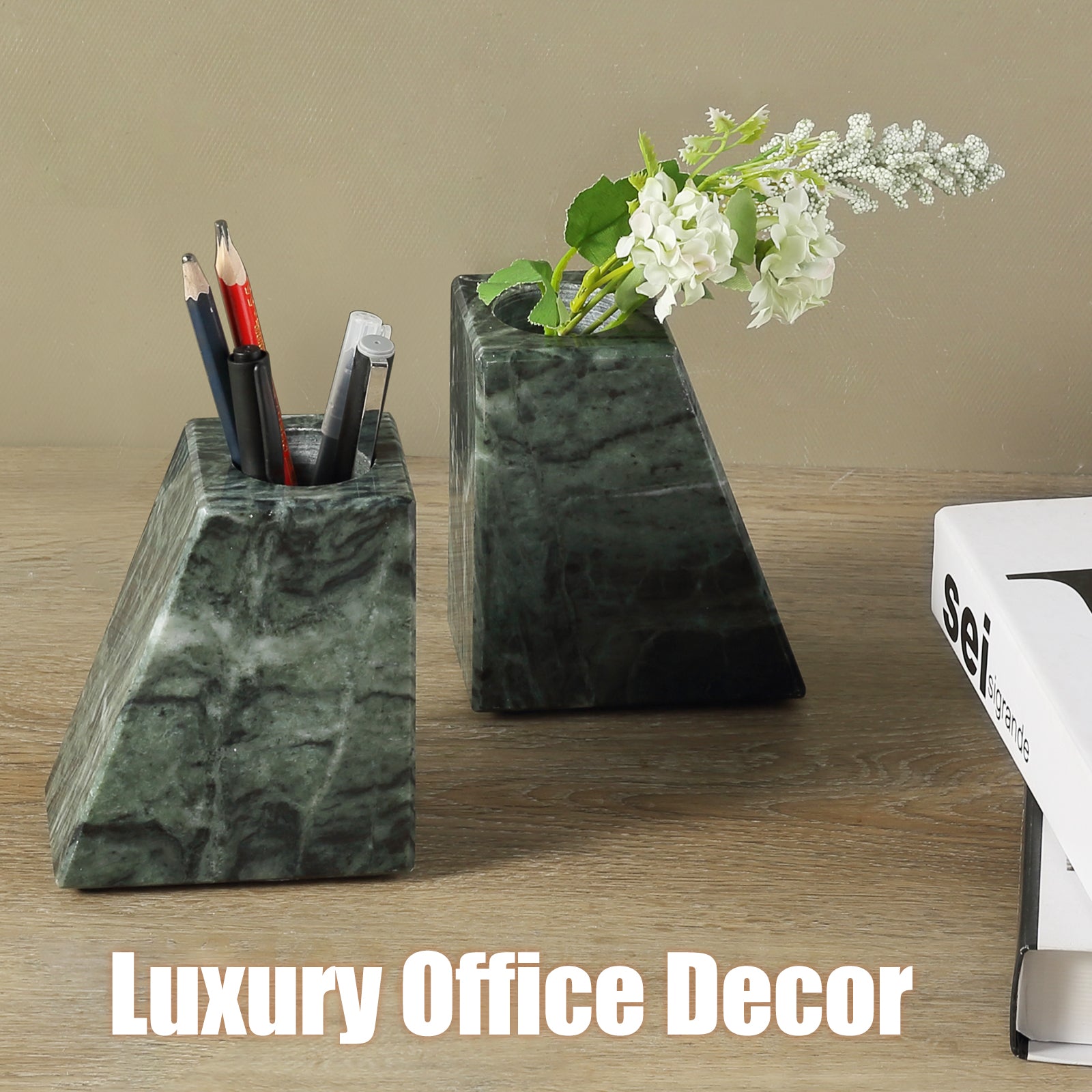 Trapezoid Vase Bookends - Marble (Indian Green)