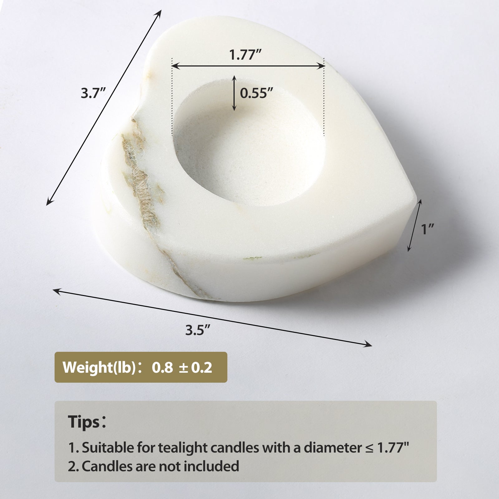 Koville Natural Marble Heart Shape Tea Light Candle Holder-Oriental Calacatta