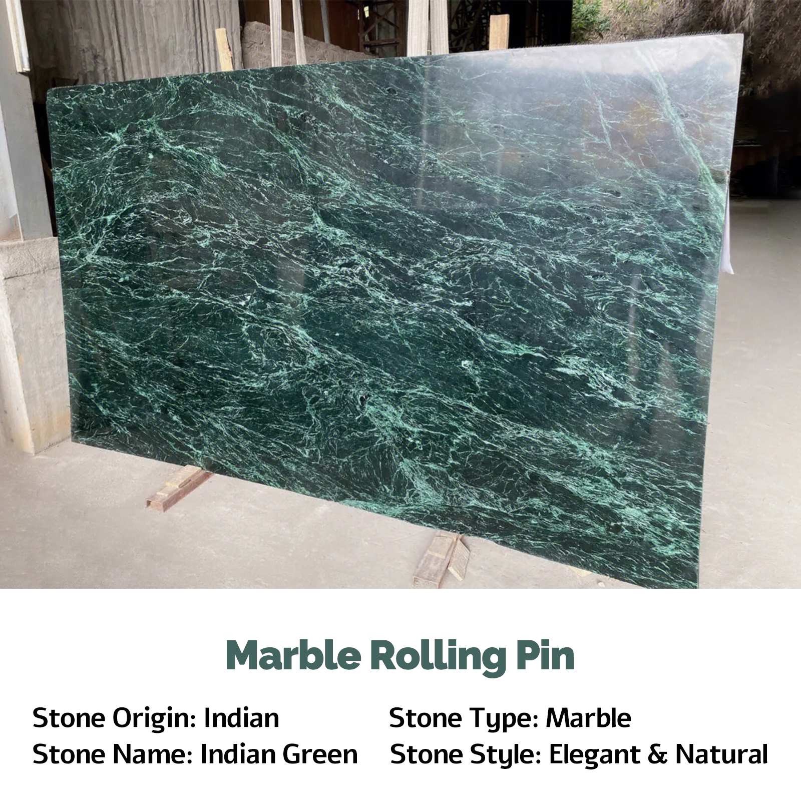 Koville Natural Marble Rolling Pin Scraper Dough Mat Set-Indian Green