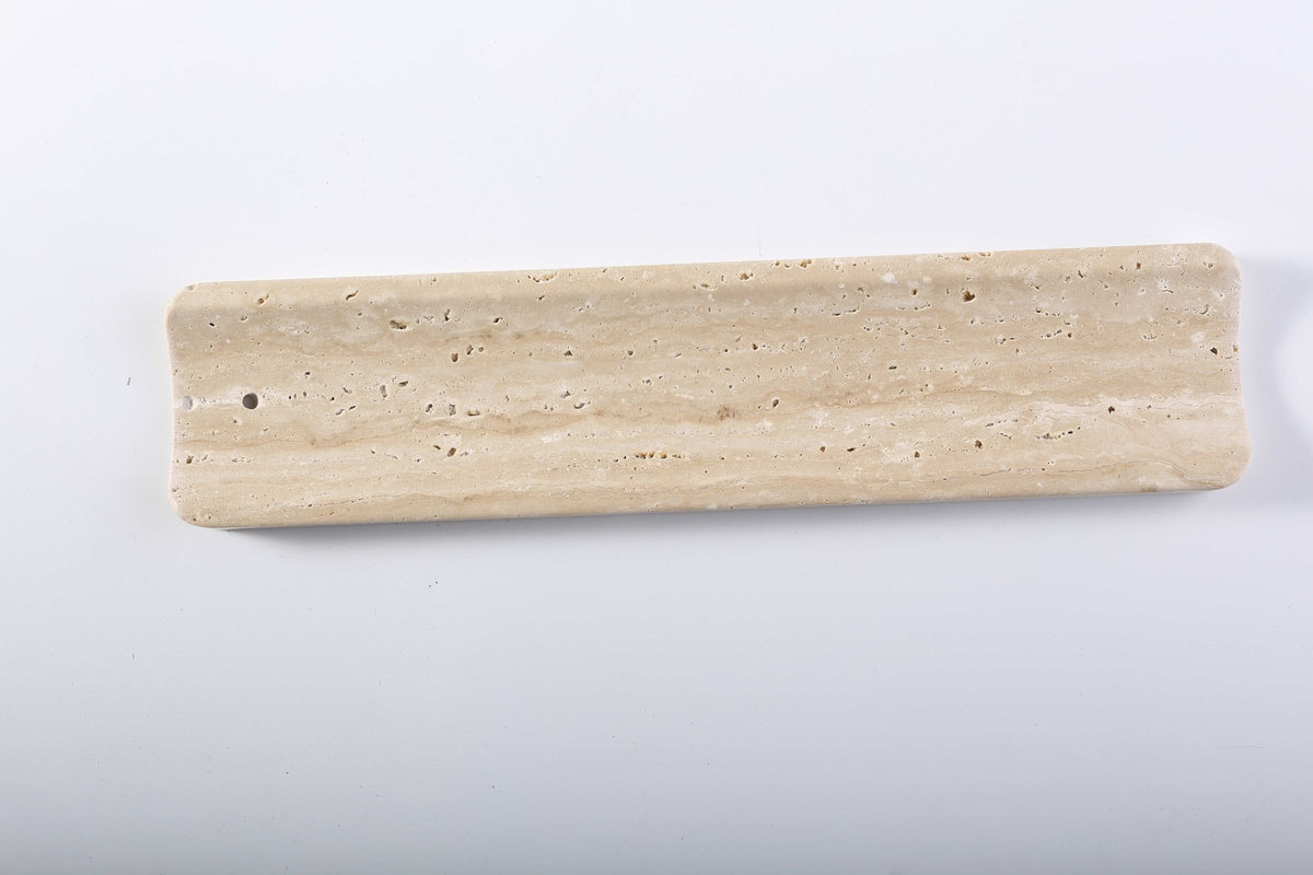 Koville beige Travertino Romano stick incense holder with natural porous texture and angled opening
