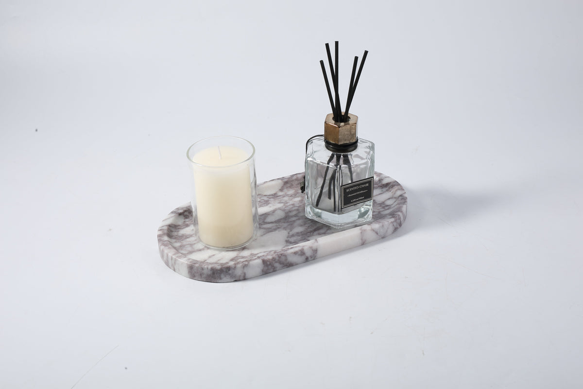 Koville compact gray Calacatta Viola marble oval tray, 9.8 inch