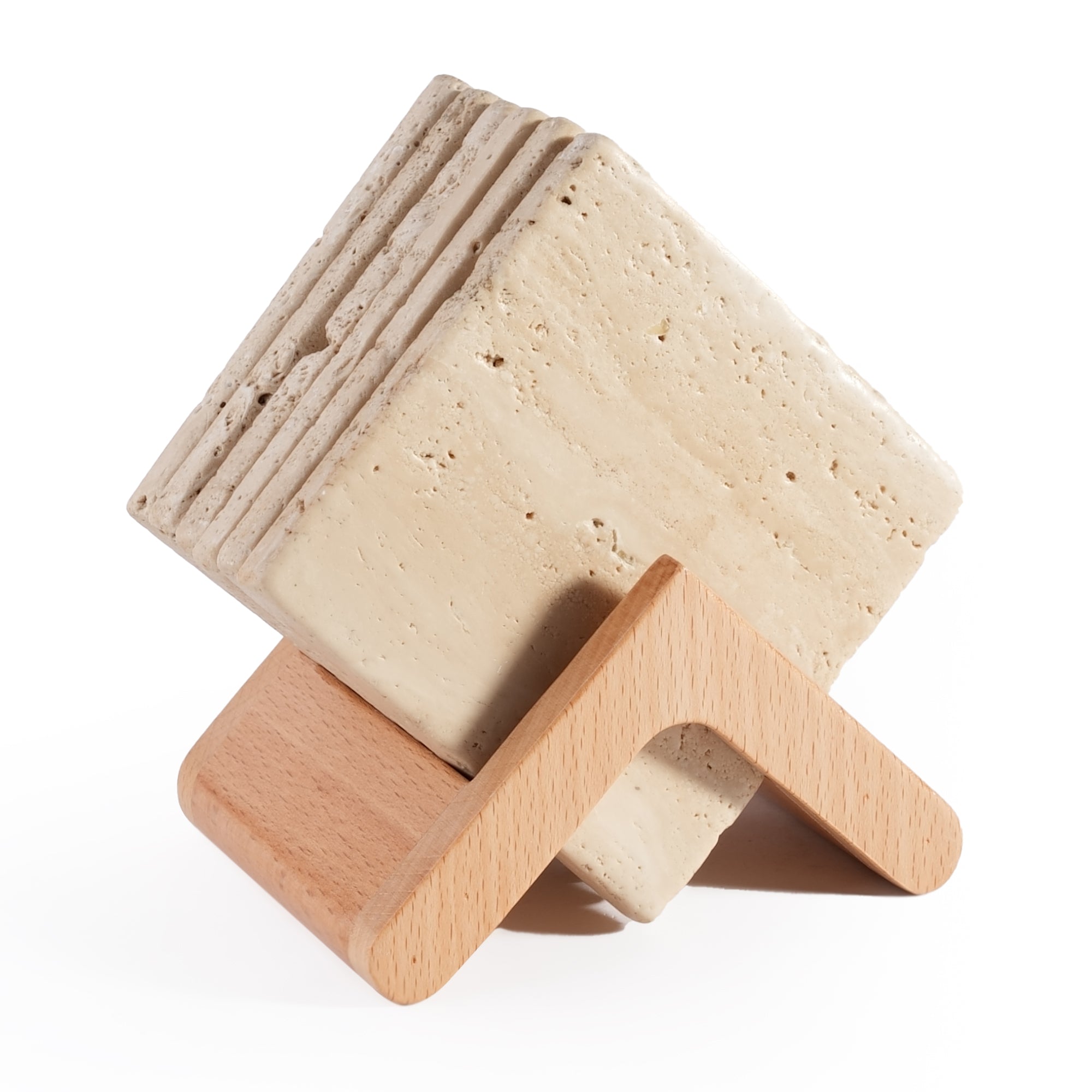 Koville Natural Travertine Marble Coasters,Set of 6-Travertino Romano