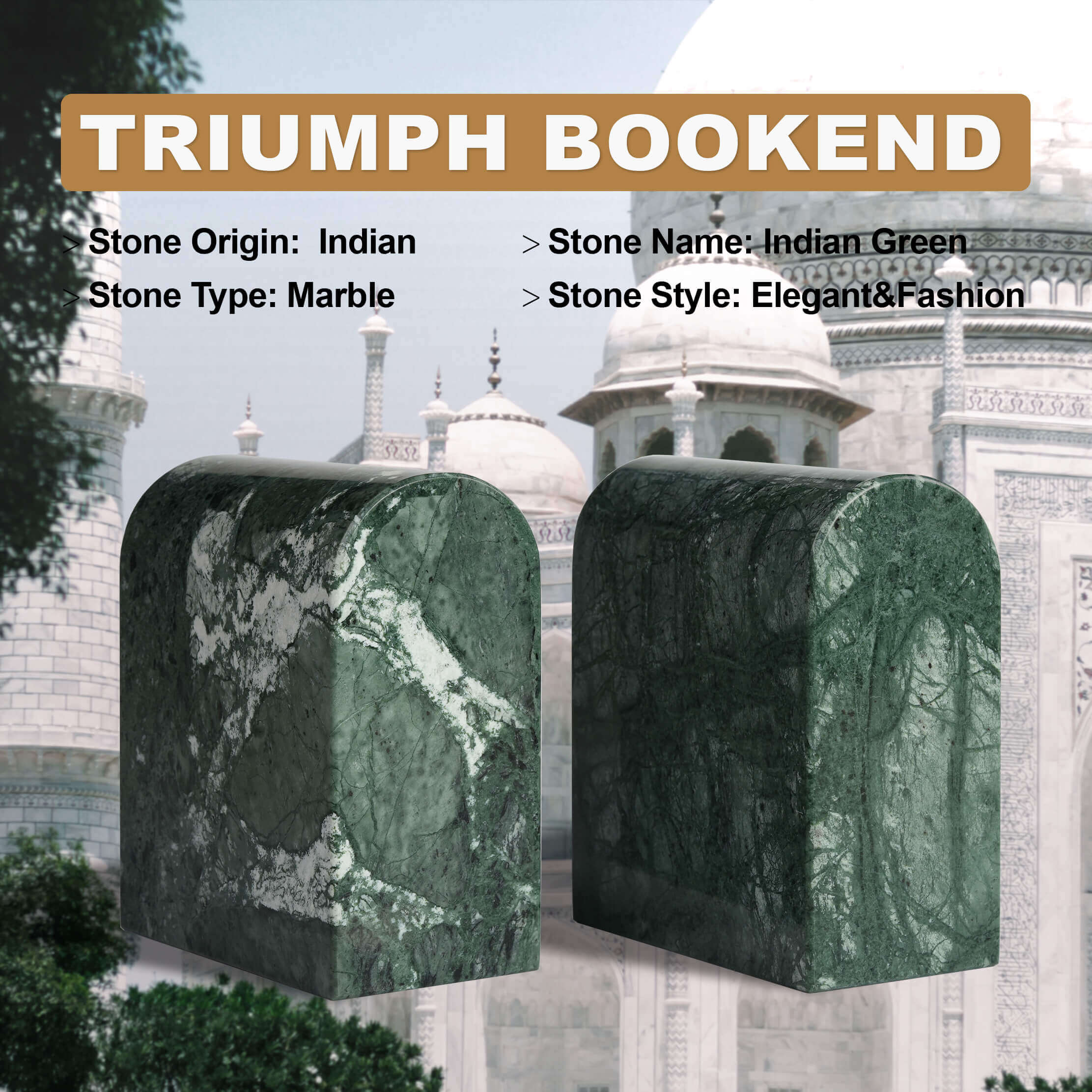 Koville-13lbs-Luxury-Marble-Bookends-Heavy-Duty-Book-Holders-Indian-Green