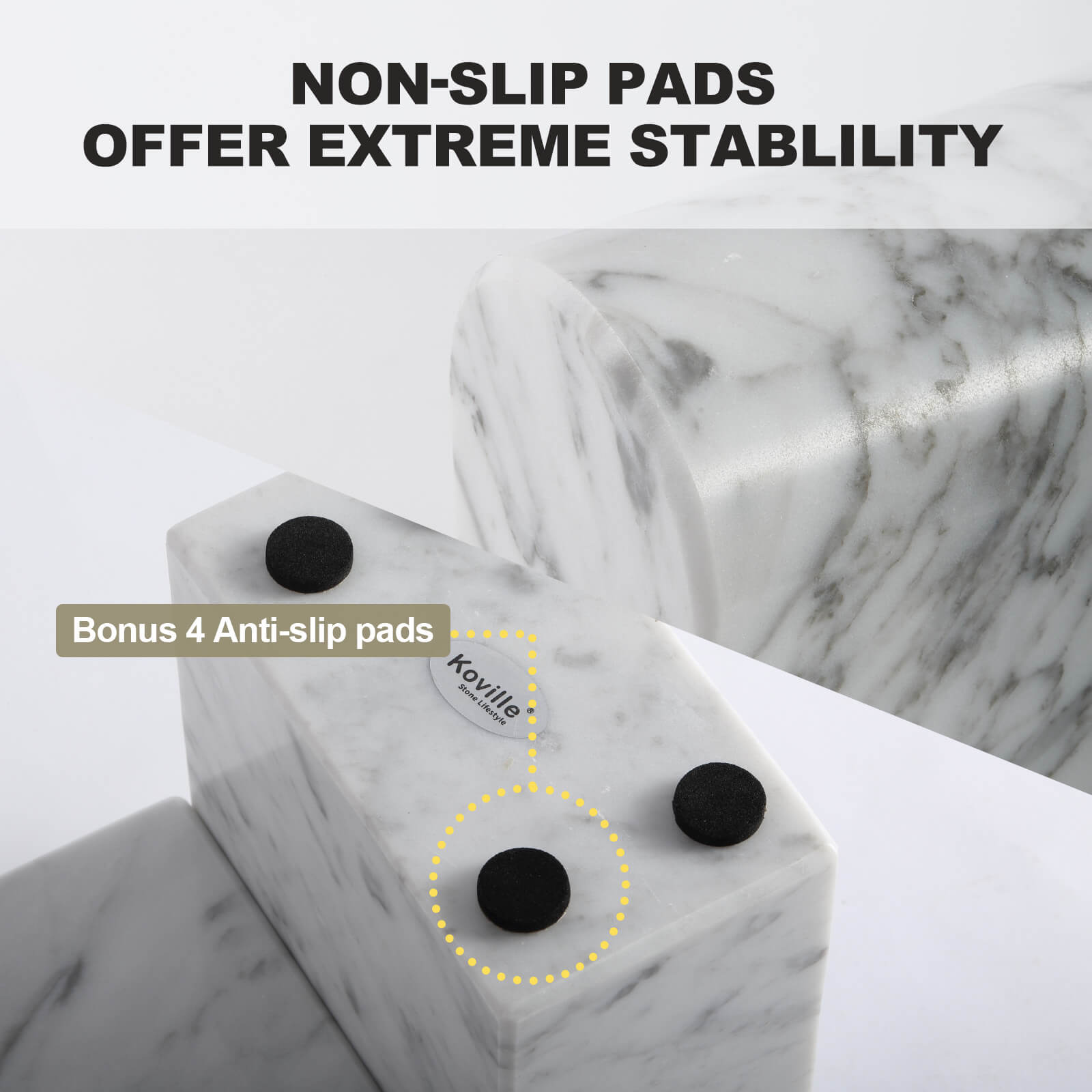 Koville 13lbs Nature Marble Bookends Heavy-Duty Book Holders Bianco Carrara