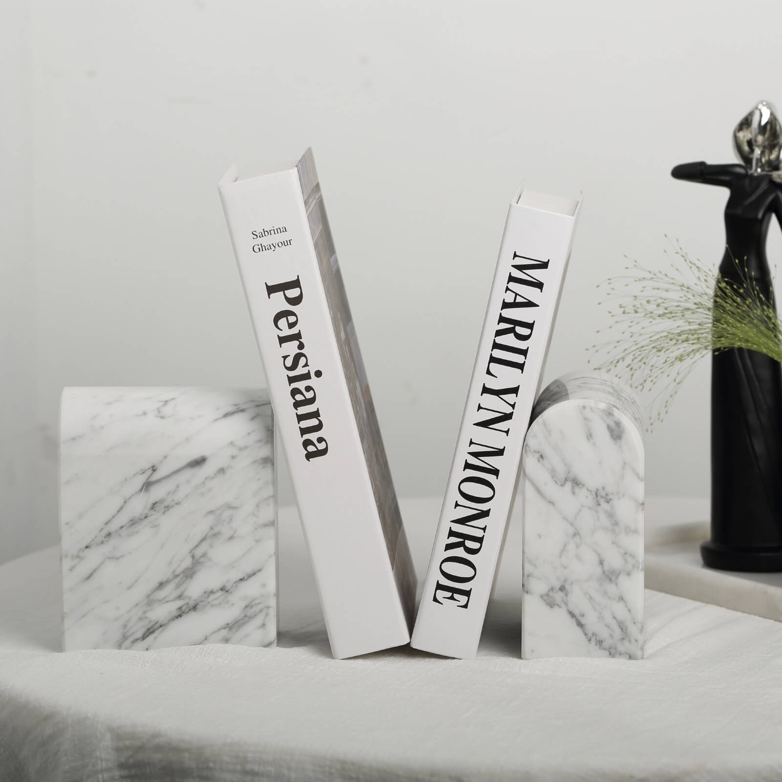 Koville 13lbs Nature Marble Bookends Heavy-Duty Book Holders Bianco Carrara
