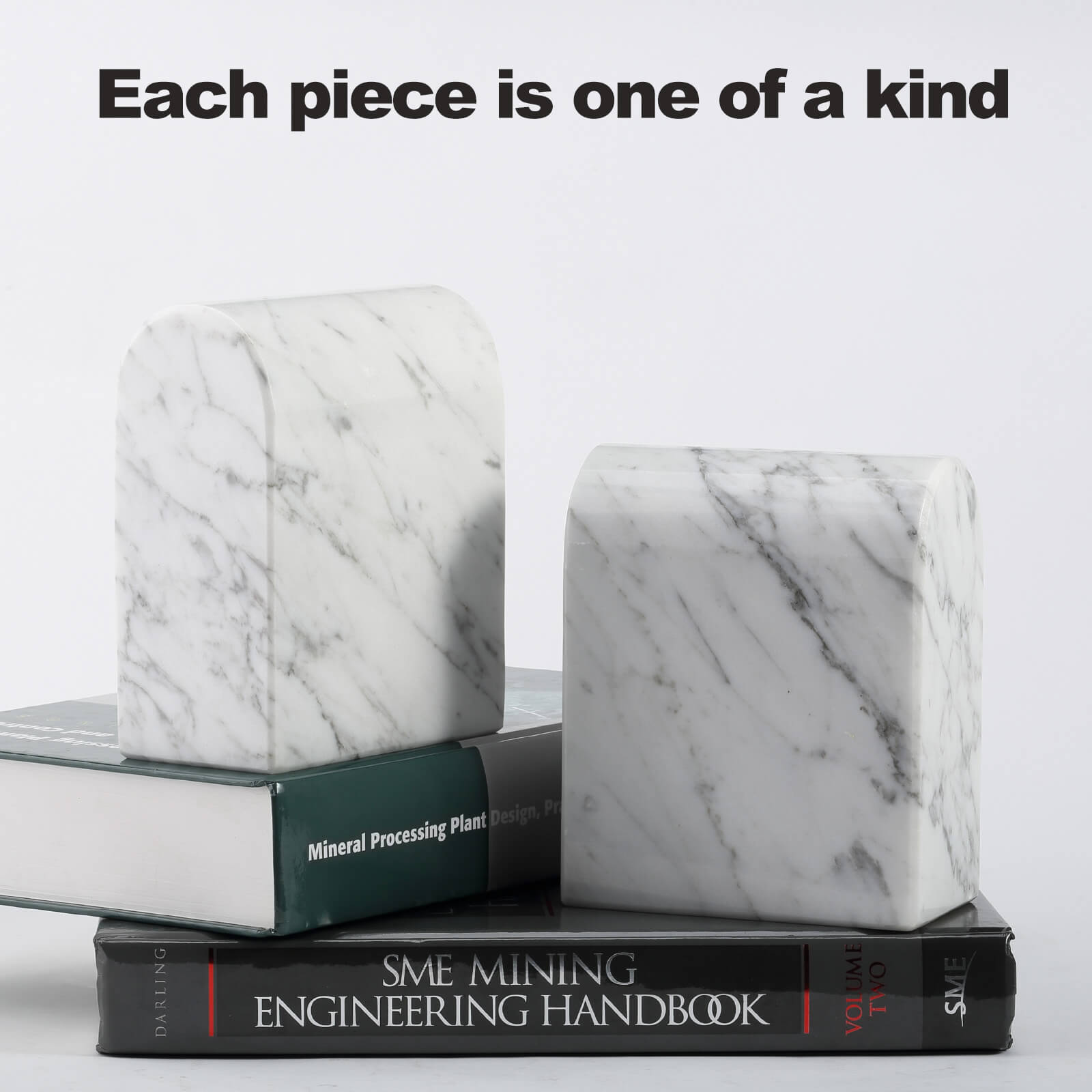 Koville 13lbs Nature Marble Bookends Heavy-Duty Book Holders Bianco Carrara