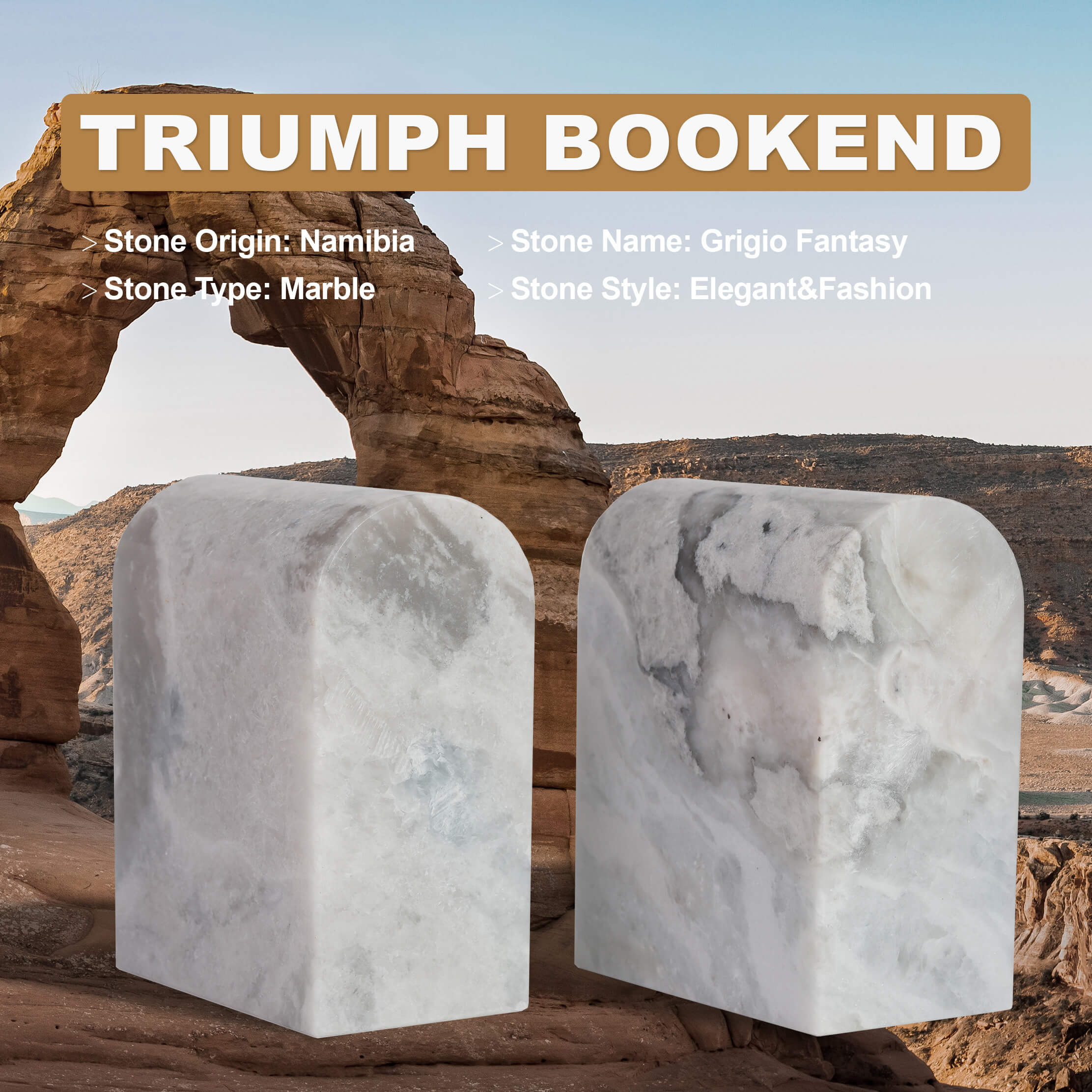 Triumphal Arch Bookends Large - Marble (Grigio Fantasy)