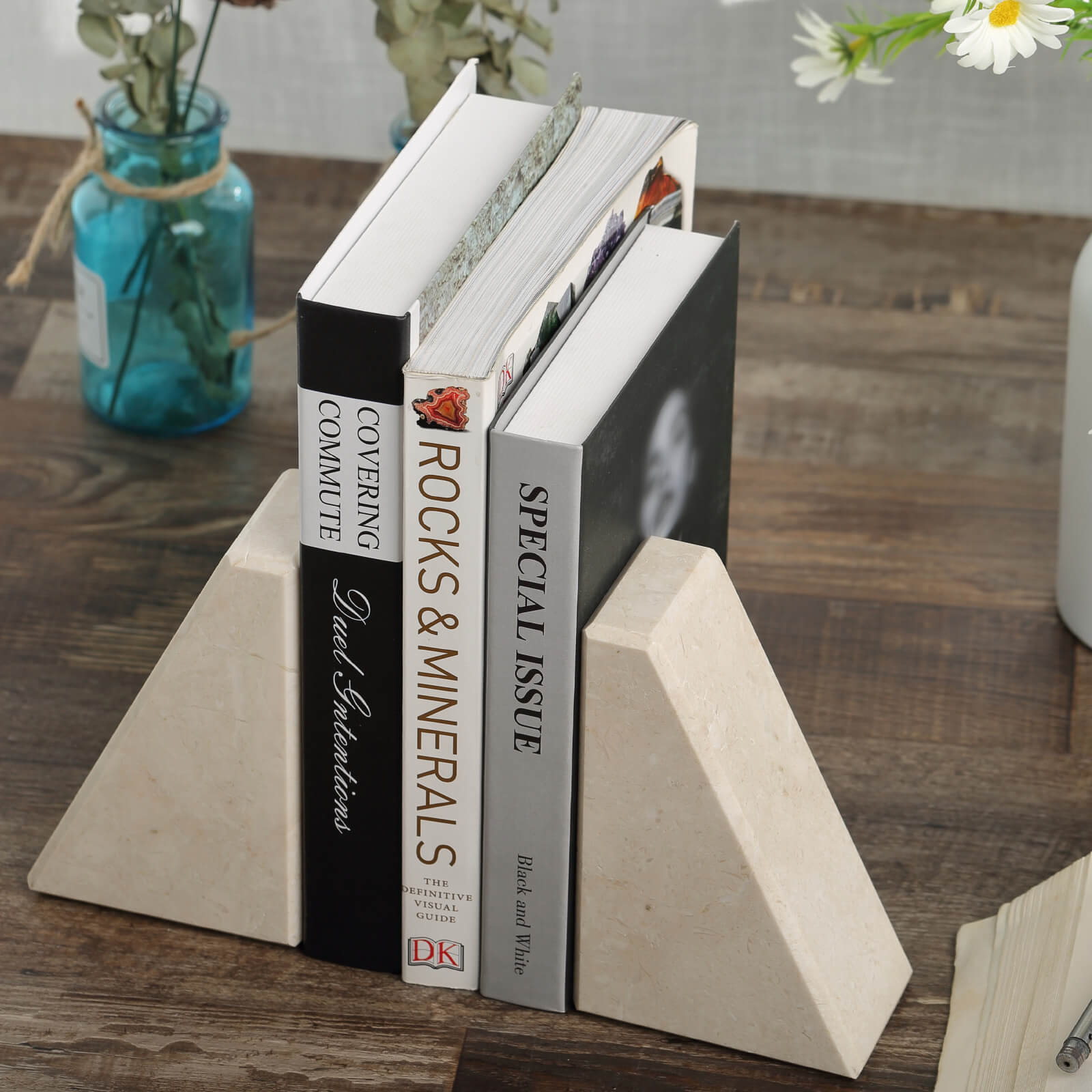 Koville-7lbs-Trapezoid-Marble-Bookends-Crema-Beige-Book-Holders