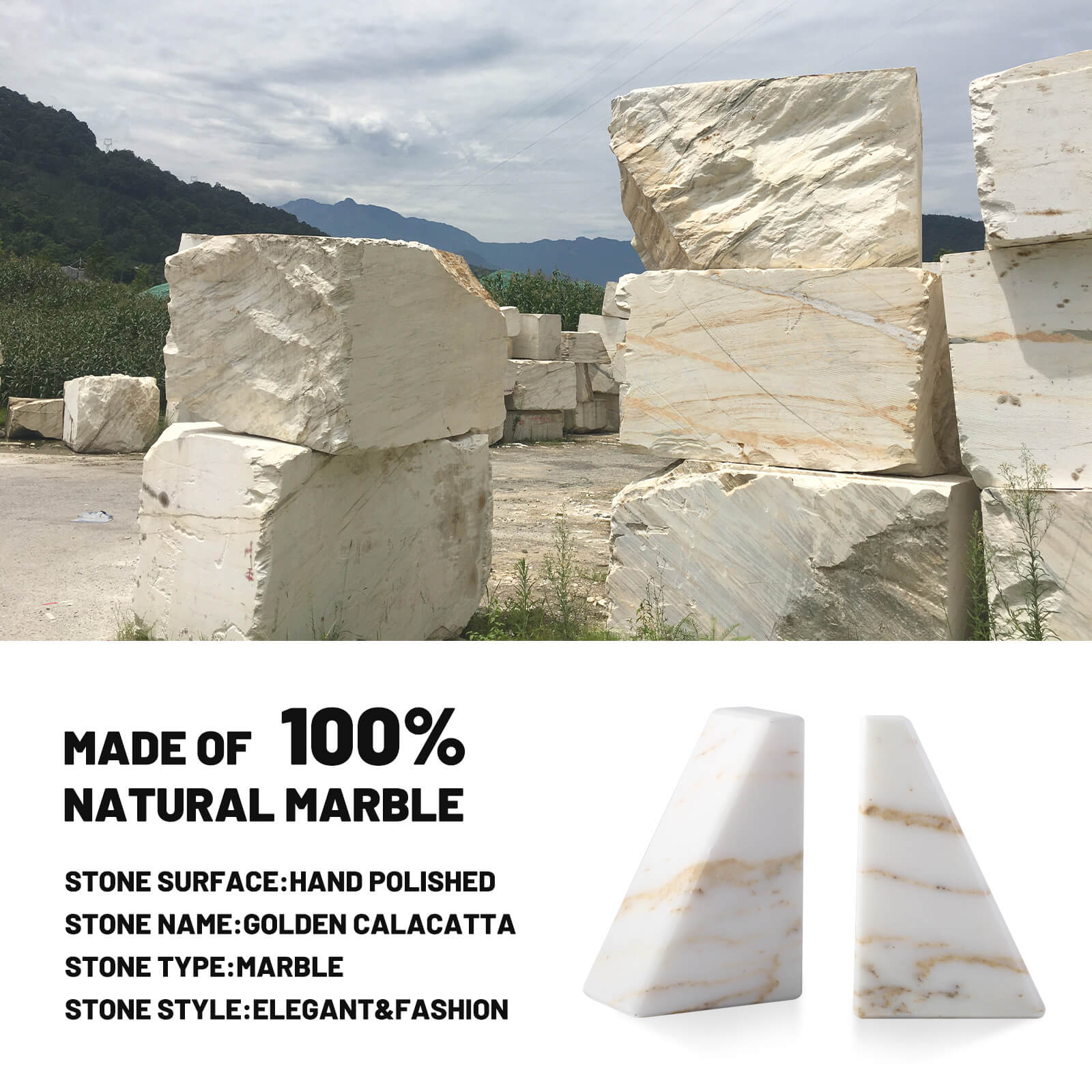 Trapezoid Bookends - Marble (Golden Calacatta)