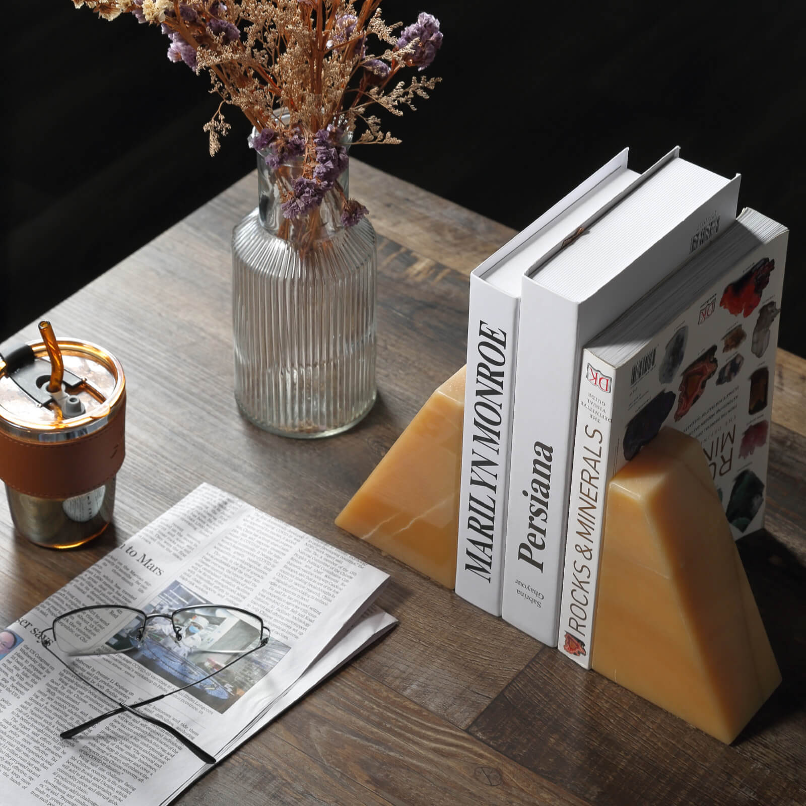 Koville-7lbs-Trapezoid-Marble-Bookends-Mexico-Onyx-Book-Holders