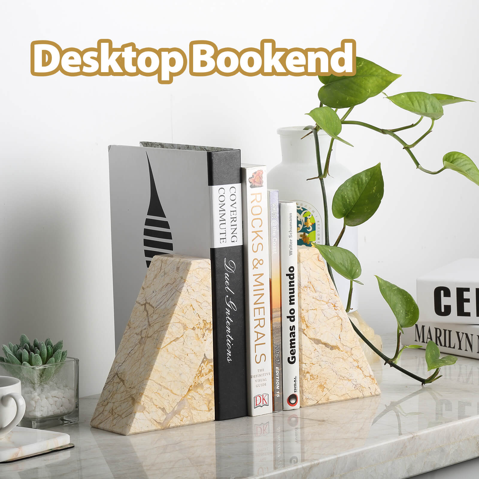 Koville-7lbs-Trapezoid-Marble-Bookends-Yellow-River-Book-Holders