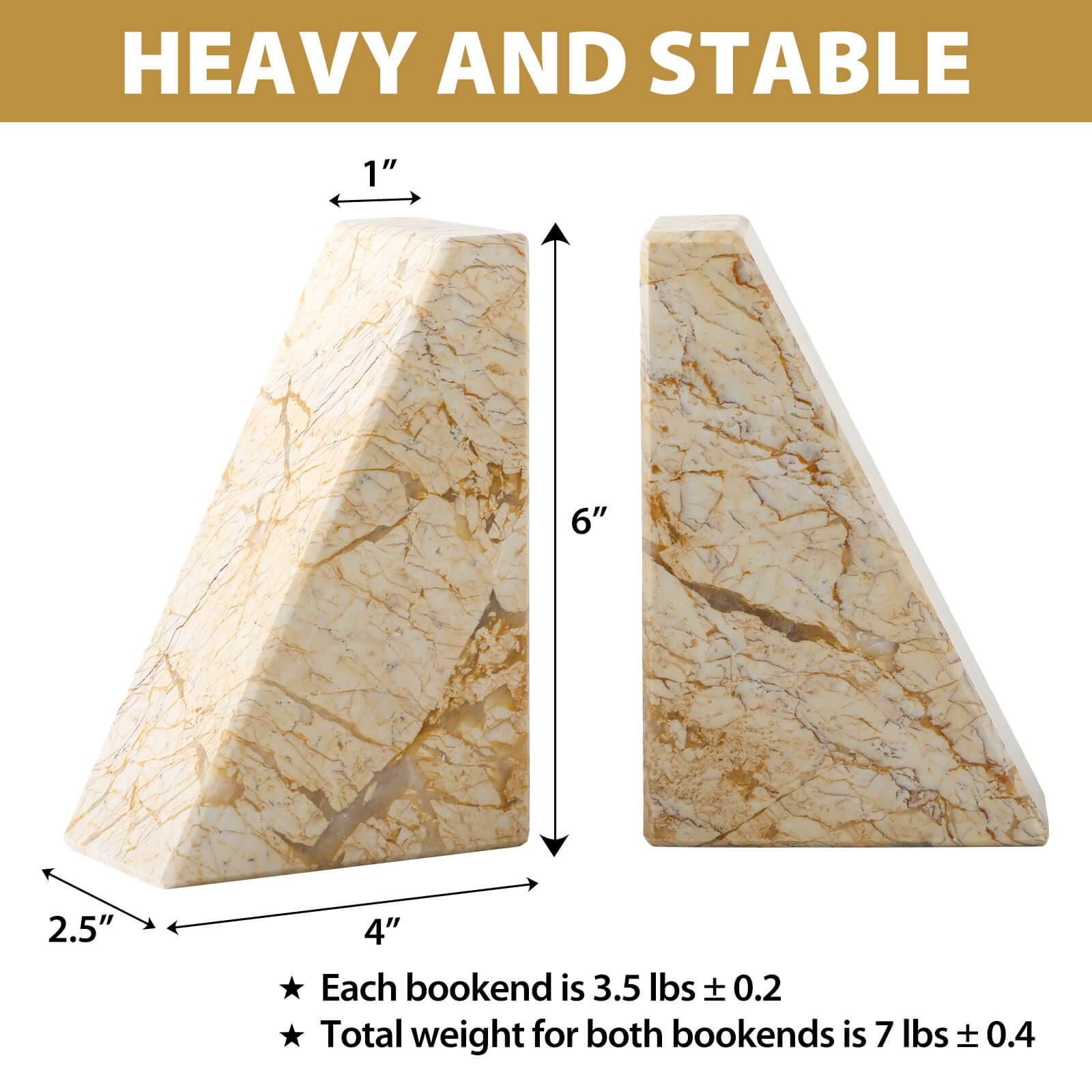 Koville-7lbs-Trapezoid-Marble-Bookends-Yellow-River-Book-Holders