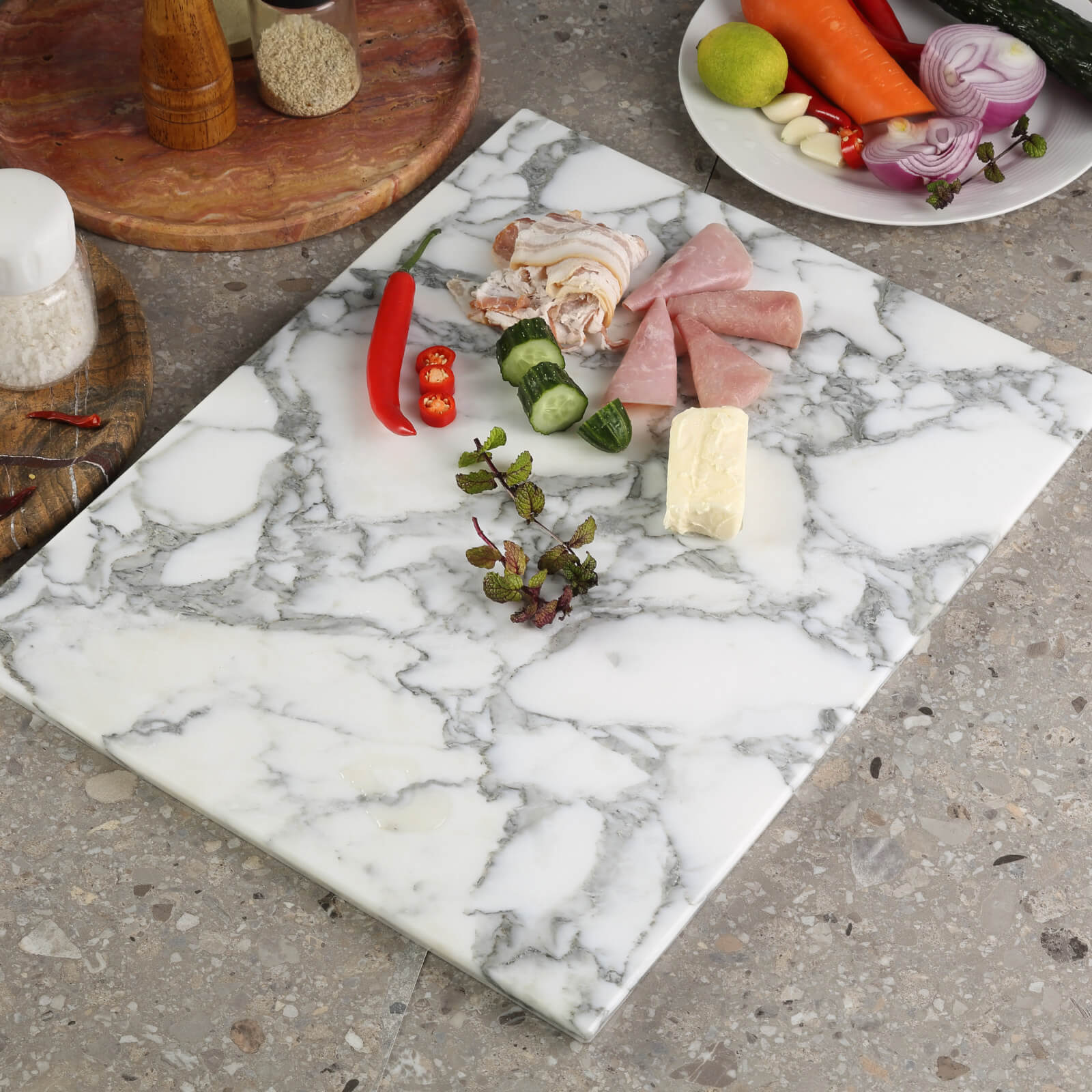 Koville Luxury Marble Cutting Board 20x16in Arabescato Marble Slab