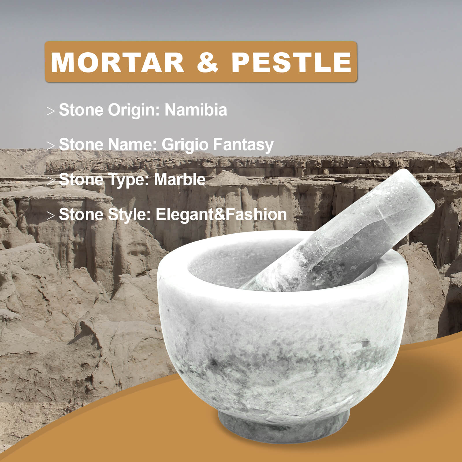 Koville Marble Mortar and Pestle Set 5.0in Grigio Fantasy Grinder Bowl