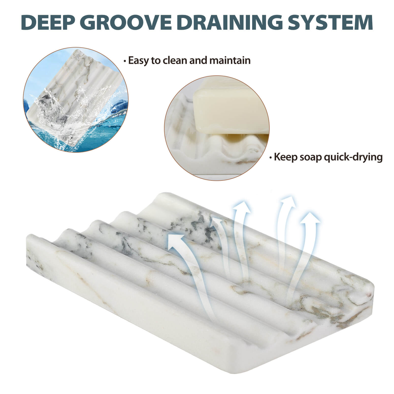 Koville Nuture Marble 2PCS Soap Dish Namib Bianco Soap Holder for Bathroom