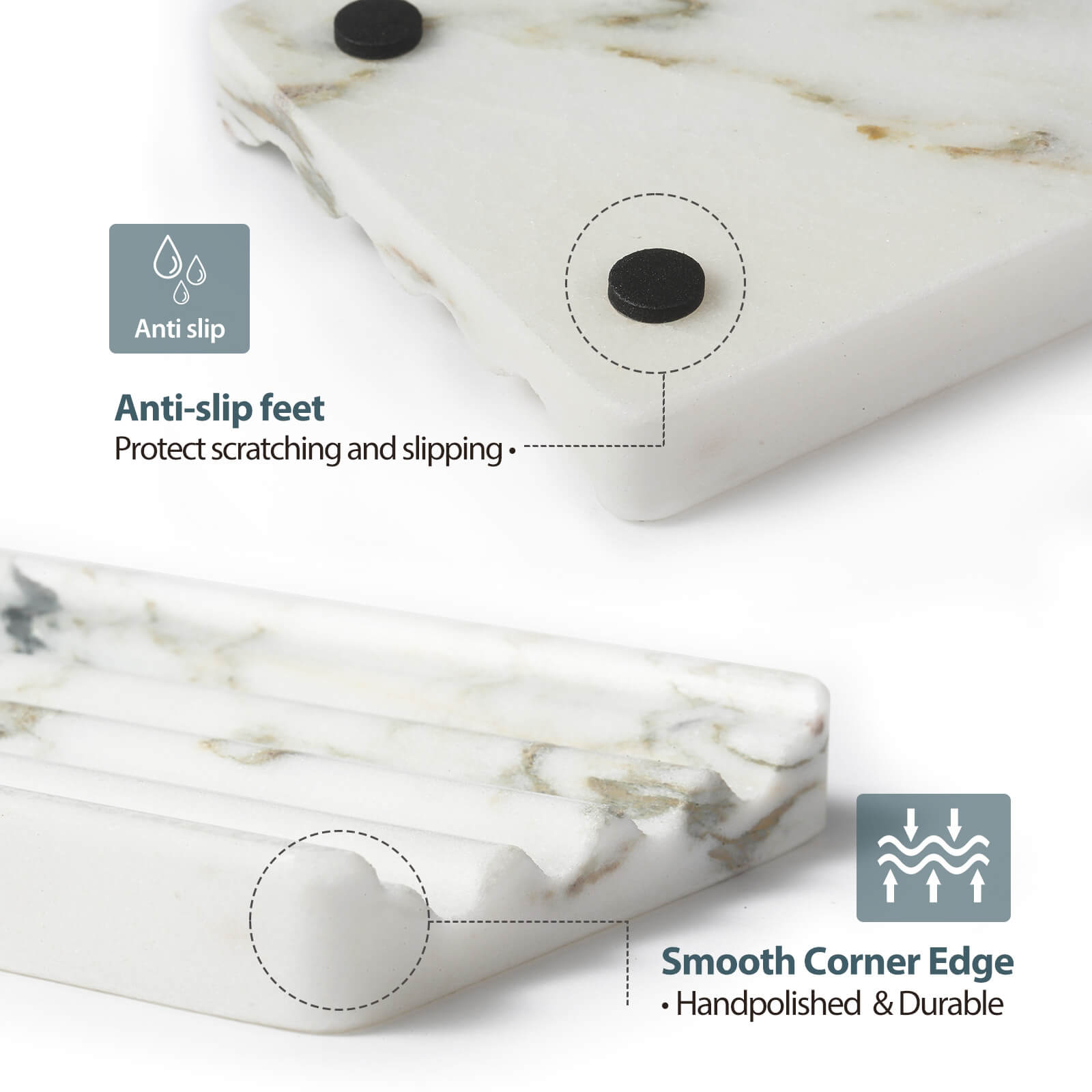 Koville Nuture Marble 2PCS Soap Dish Namib Bianco Soap Holder for Bathroom