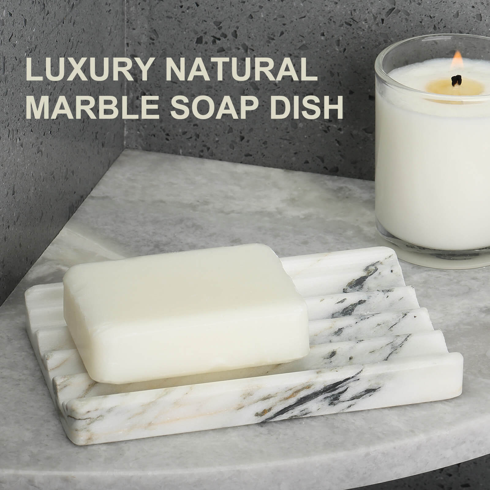 Koville Nuture Marble 2PCS Soap Dish Namib Bianco Soap Holder for Bathroom
